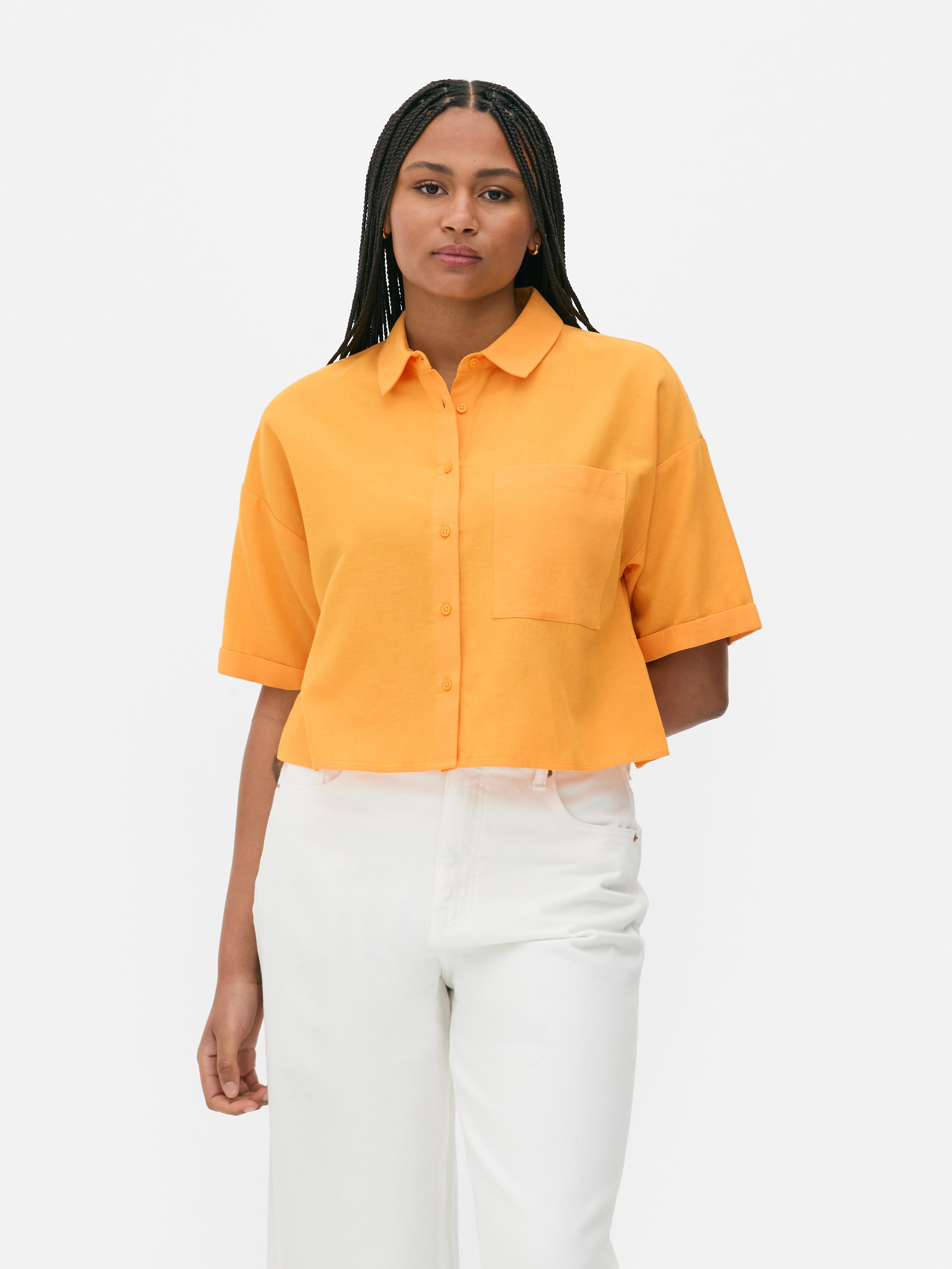 Linen Blend Crop Shirt