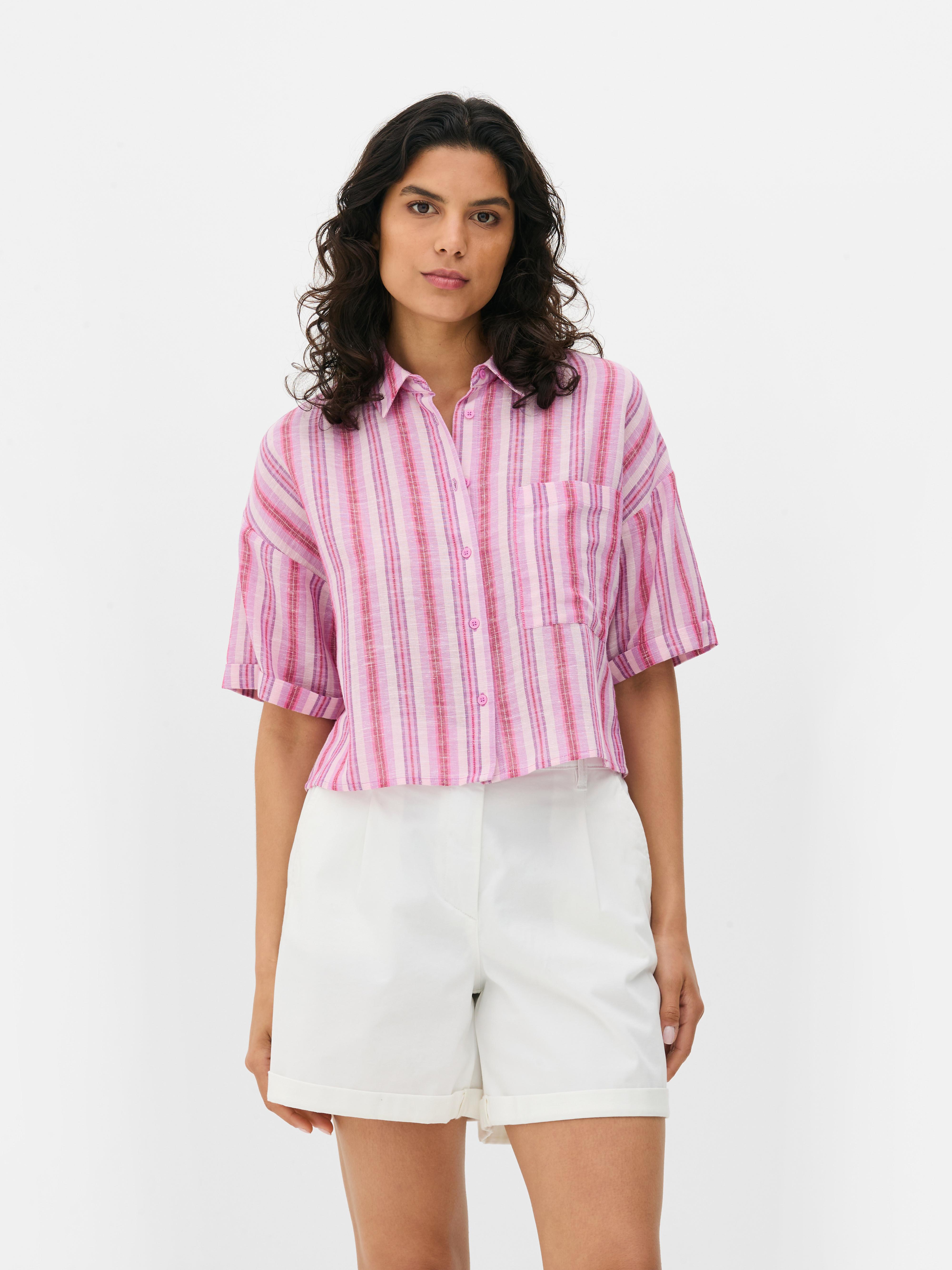 Linen Blend Crop Shirt