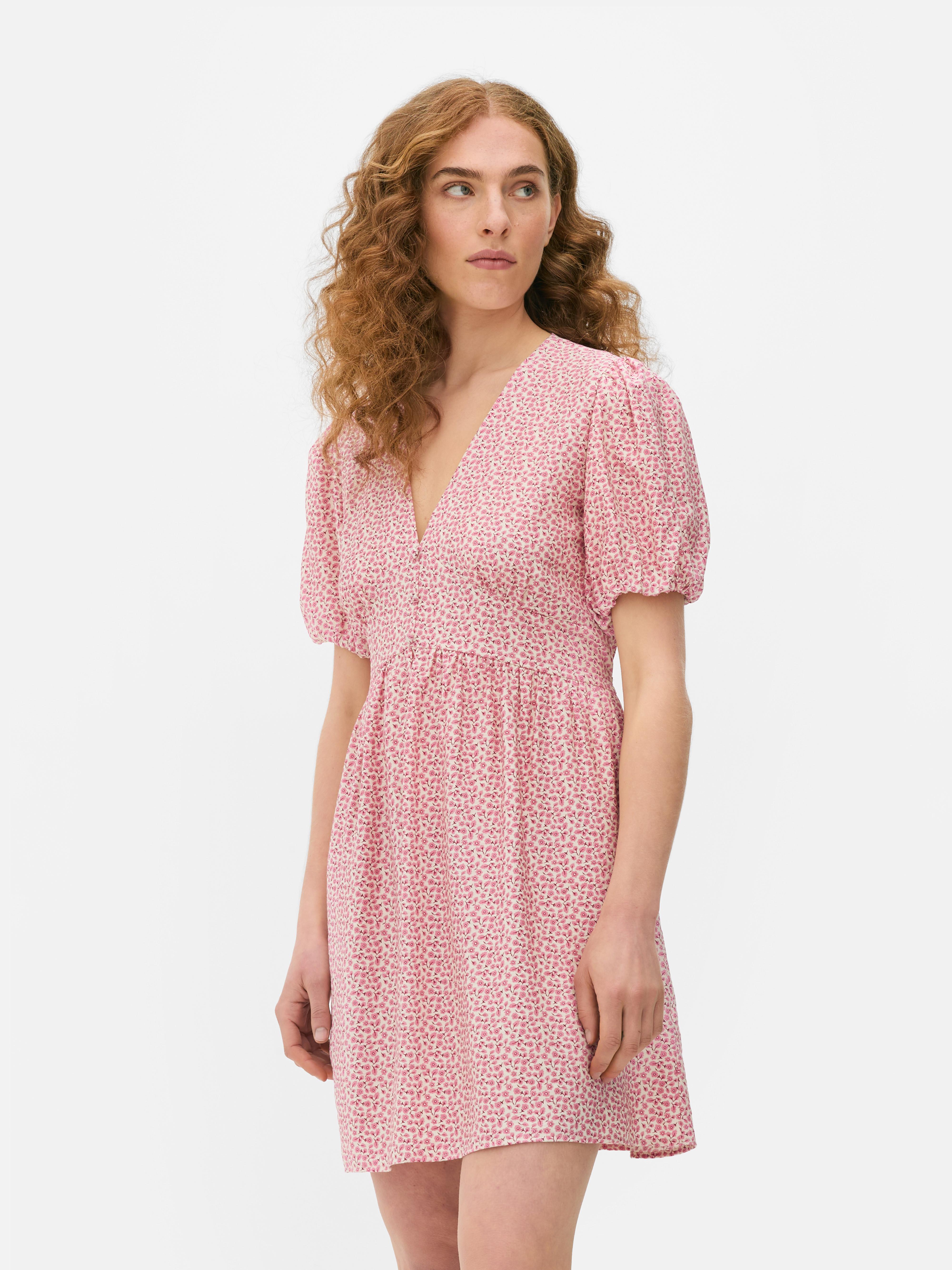 ★VANISHMENT★ Puff check dresspink Gingham Puff Sleeve Frill Hem Midi Smock Dress | boohoo