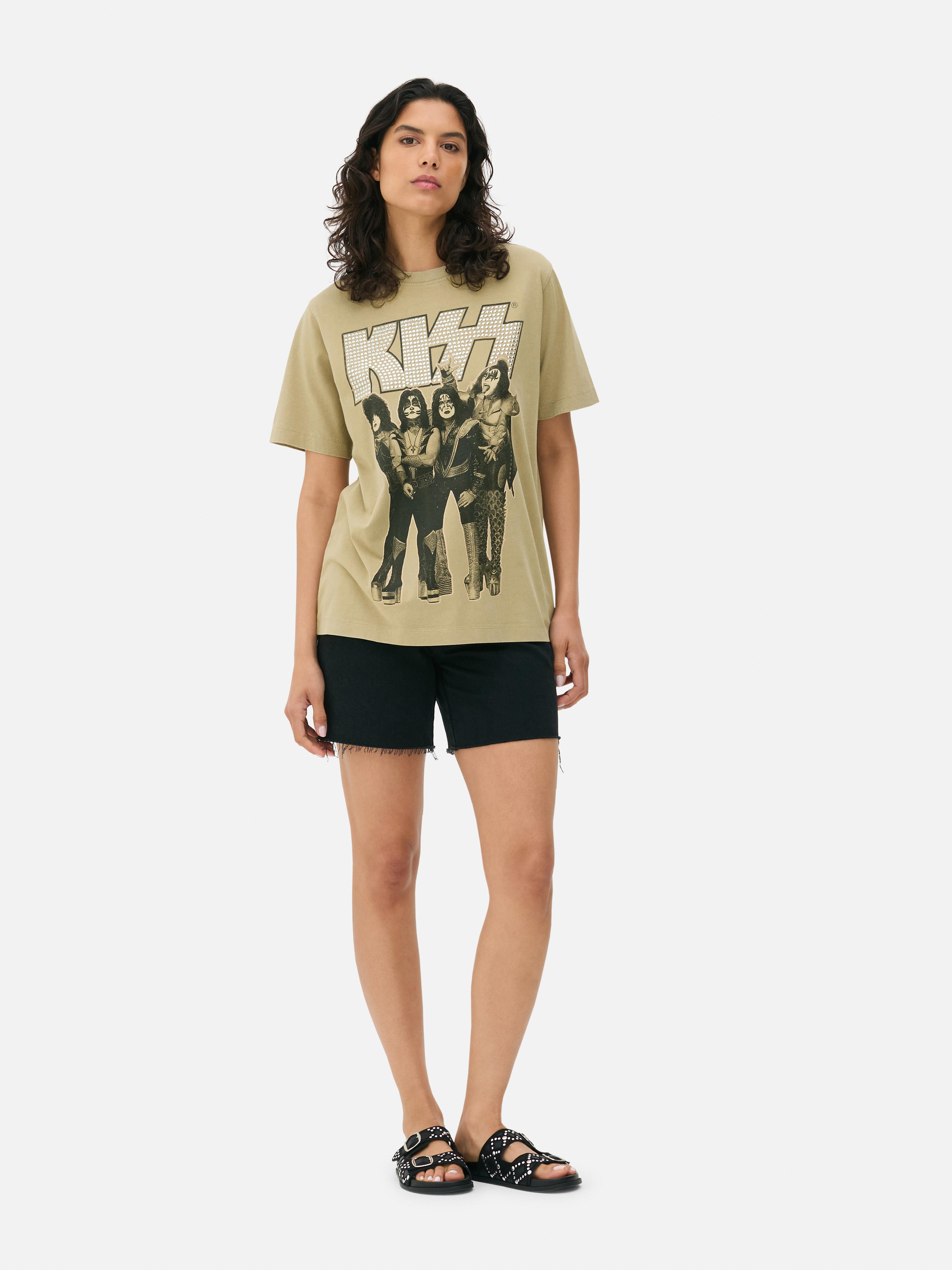 „Kiss“ T-Shirt mit Rundhalsausschnitt und Strasssteinen