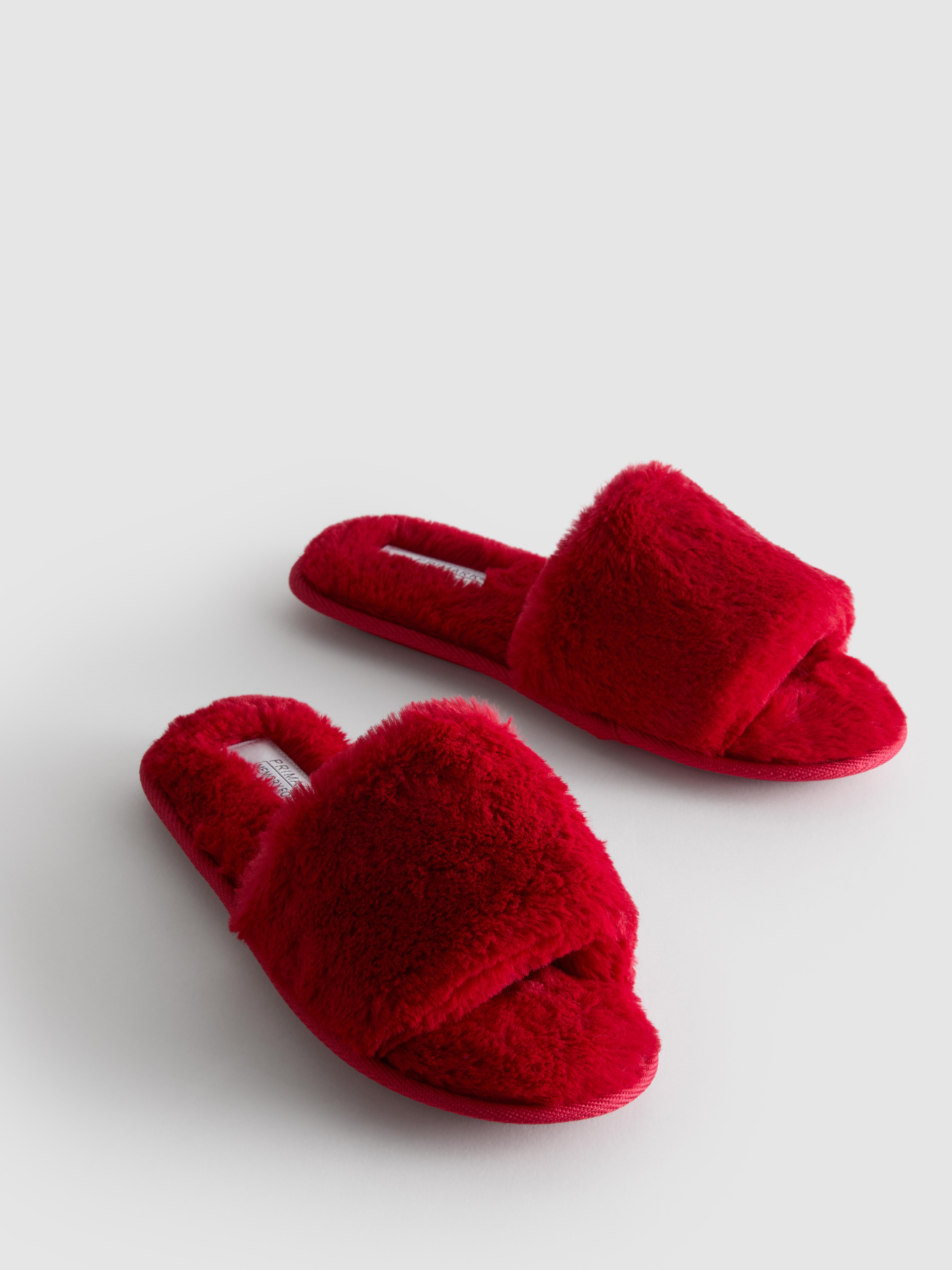 Women's Dark Red Fluffy Crossband Slippers