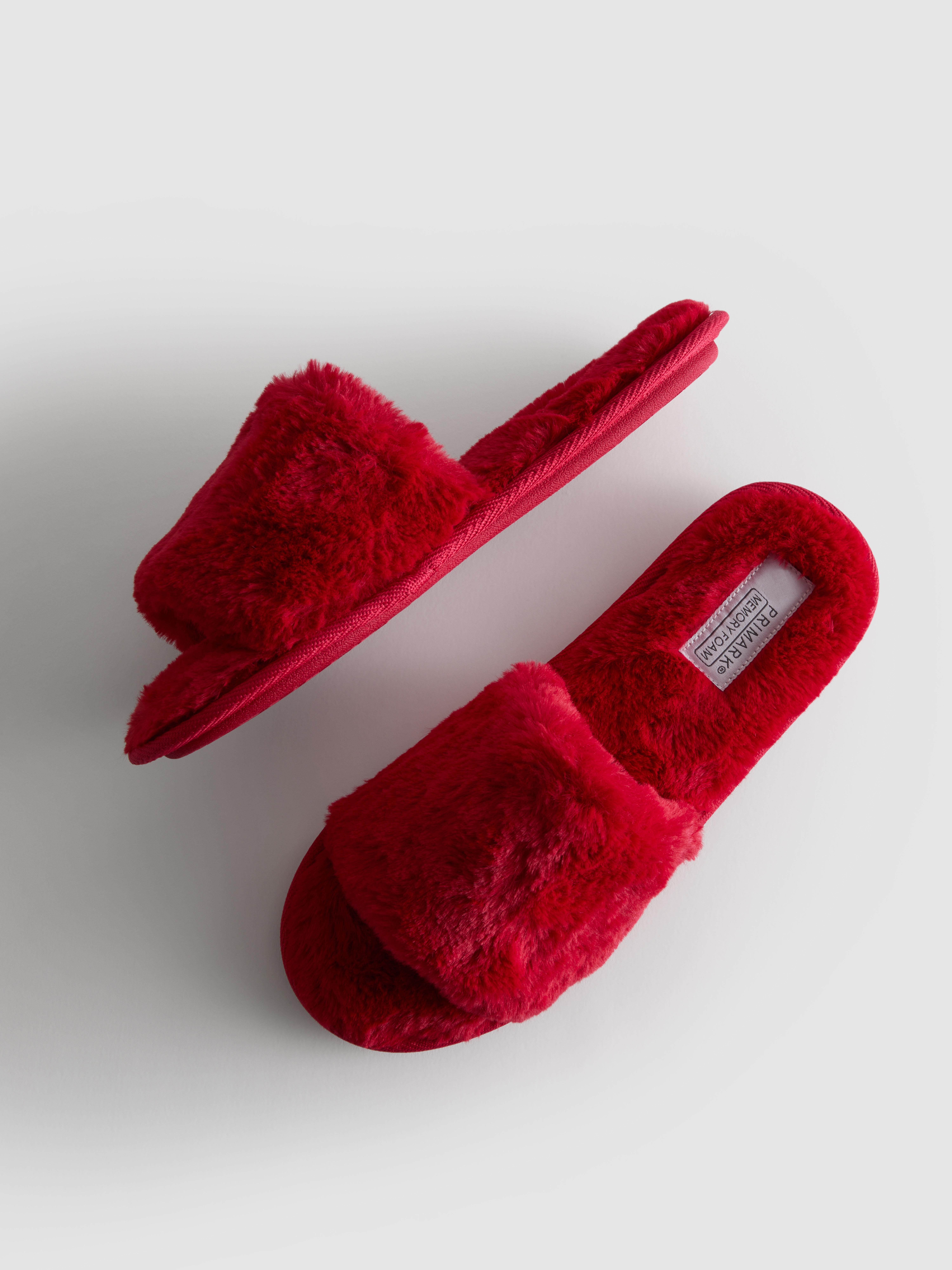 Women's Dark Red Fluffy Crossband Slippers