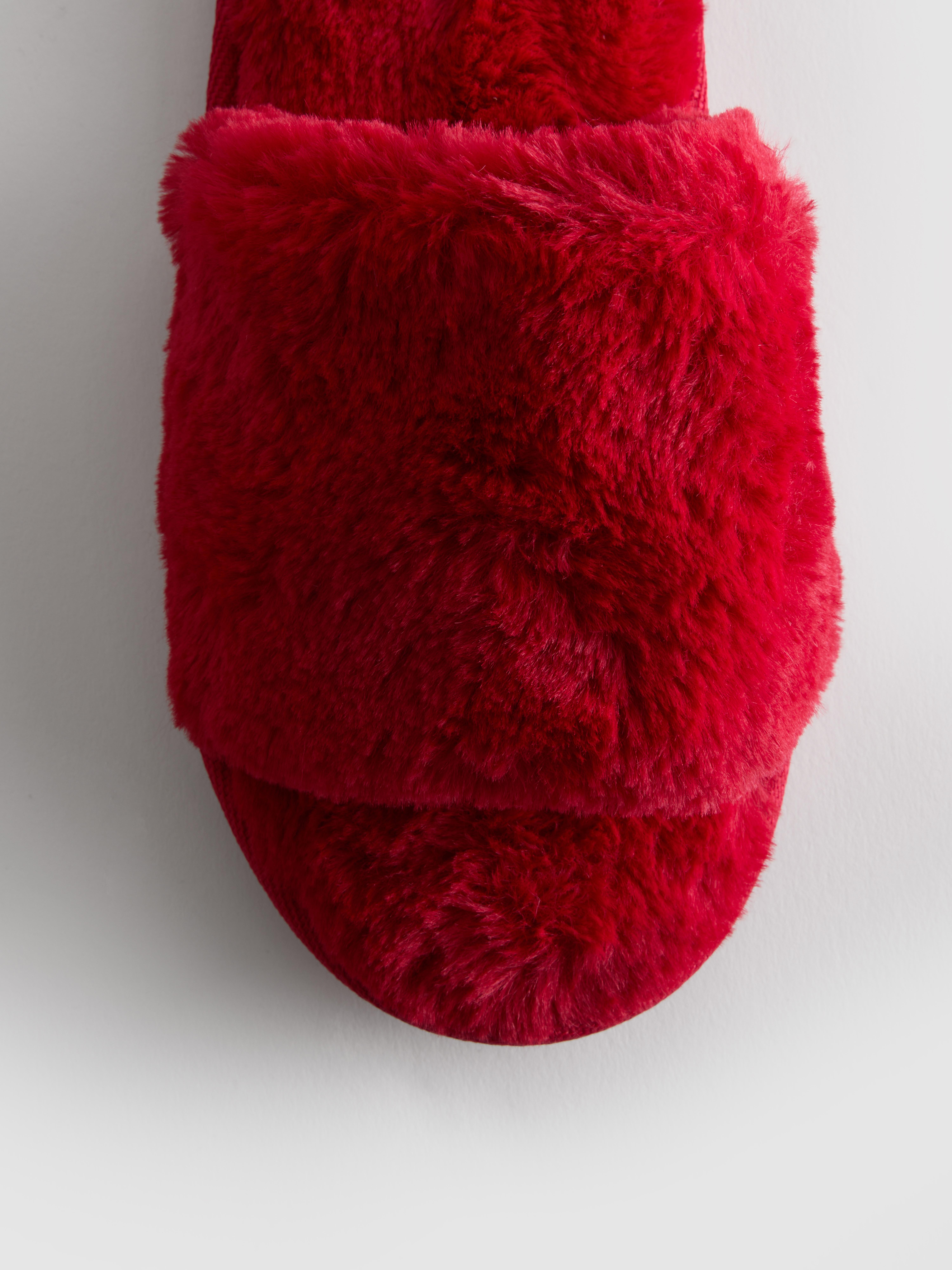 Women's Dark Red Fluffy Crossband Slippers