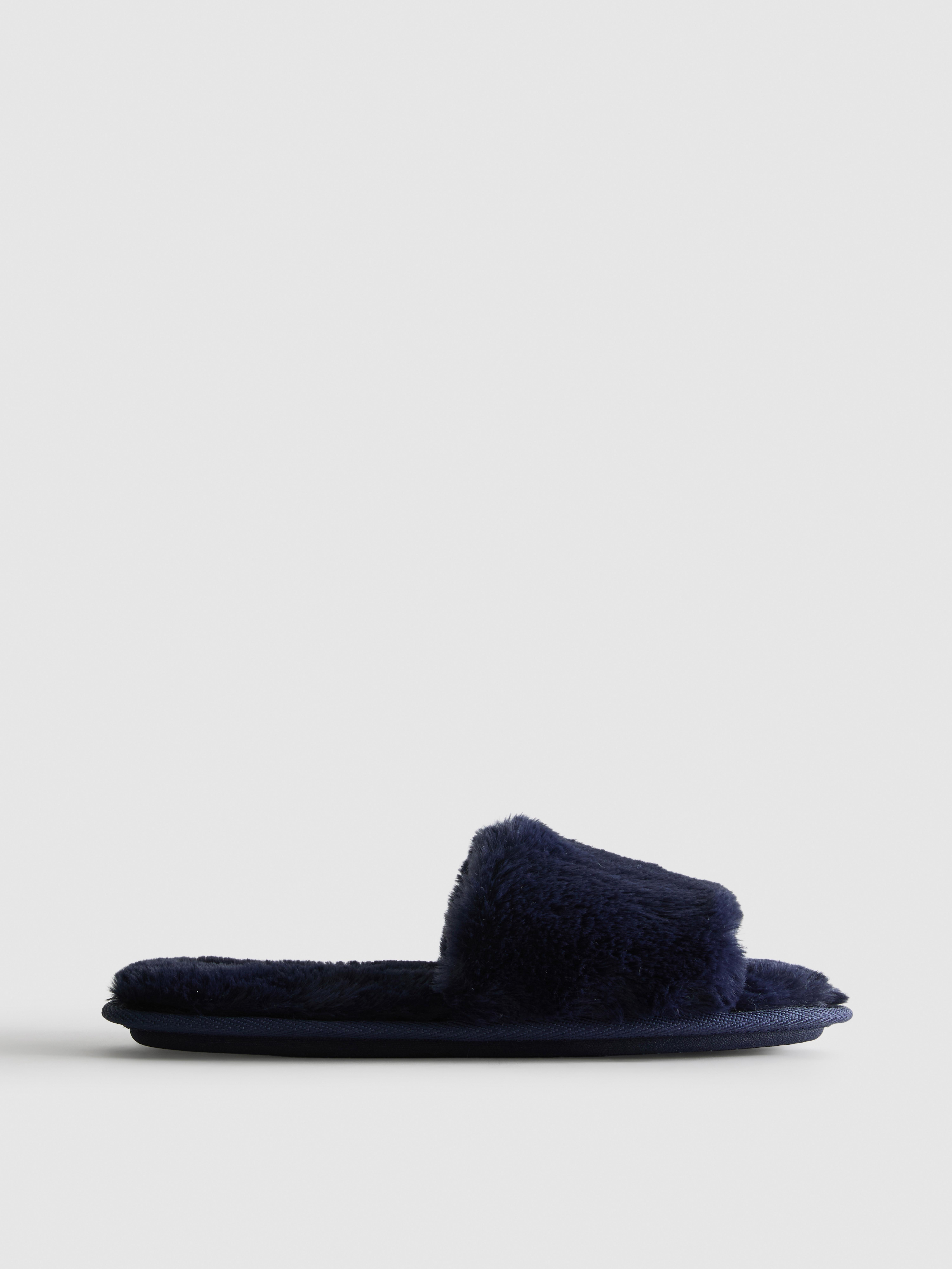 Fluffy Crossband Slippers Navy