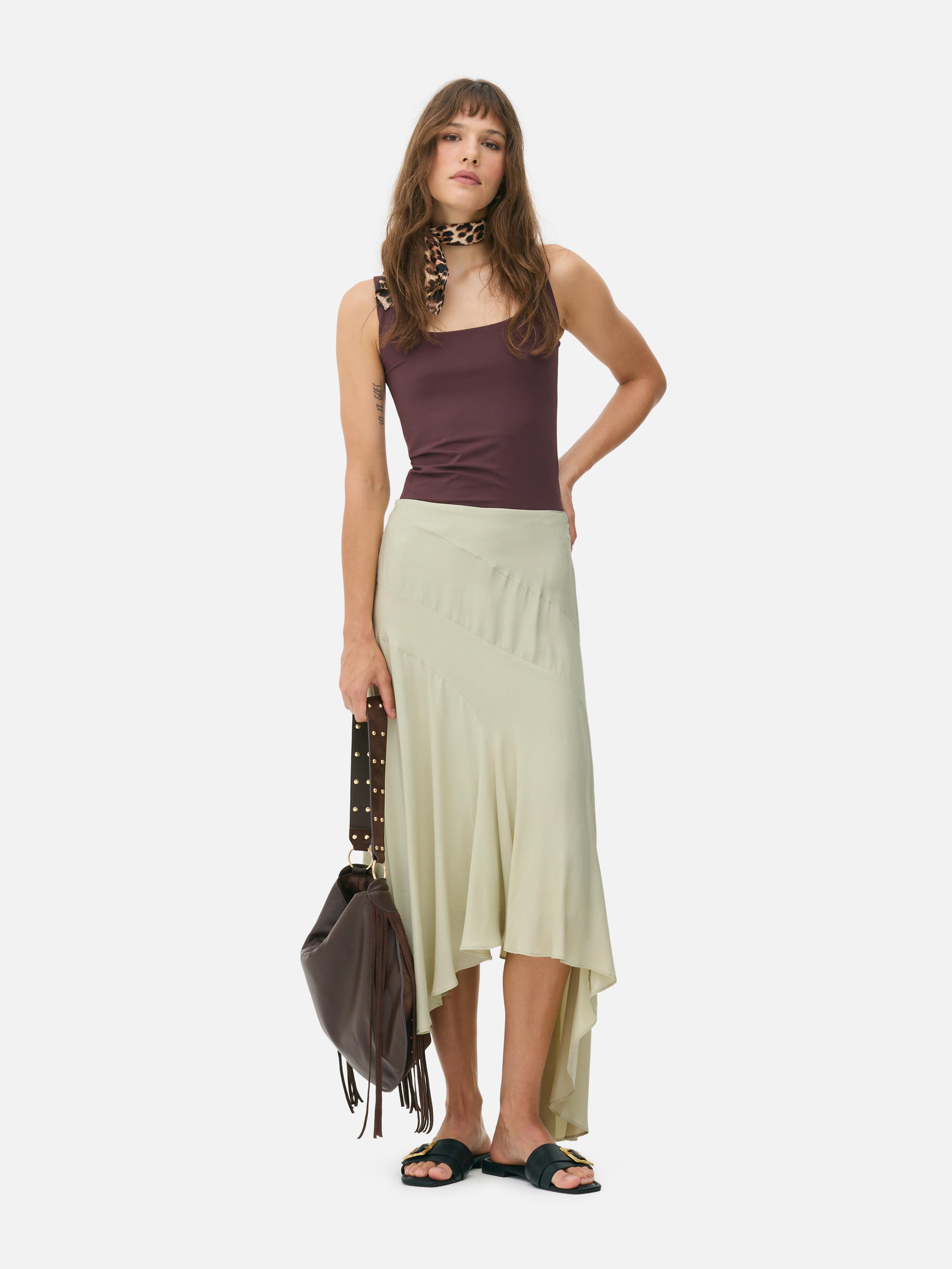 Drape Asymmetric Midi Skirt