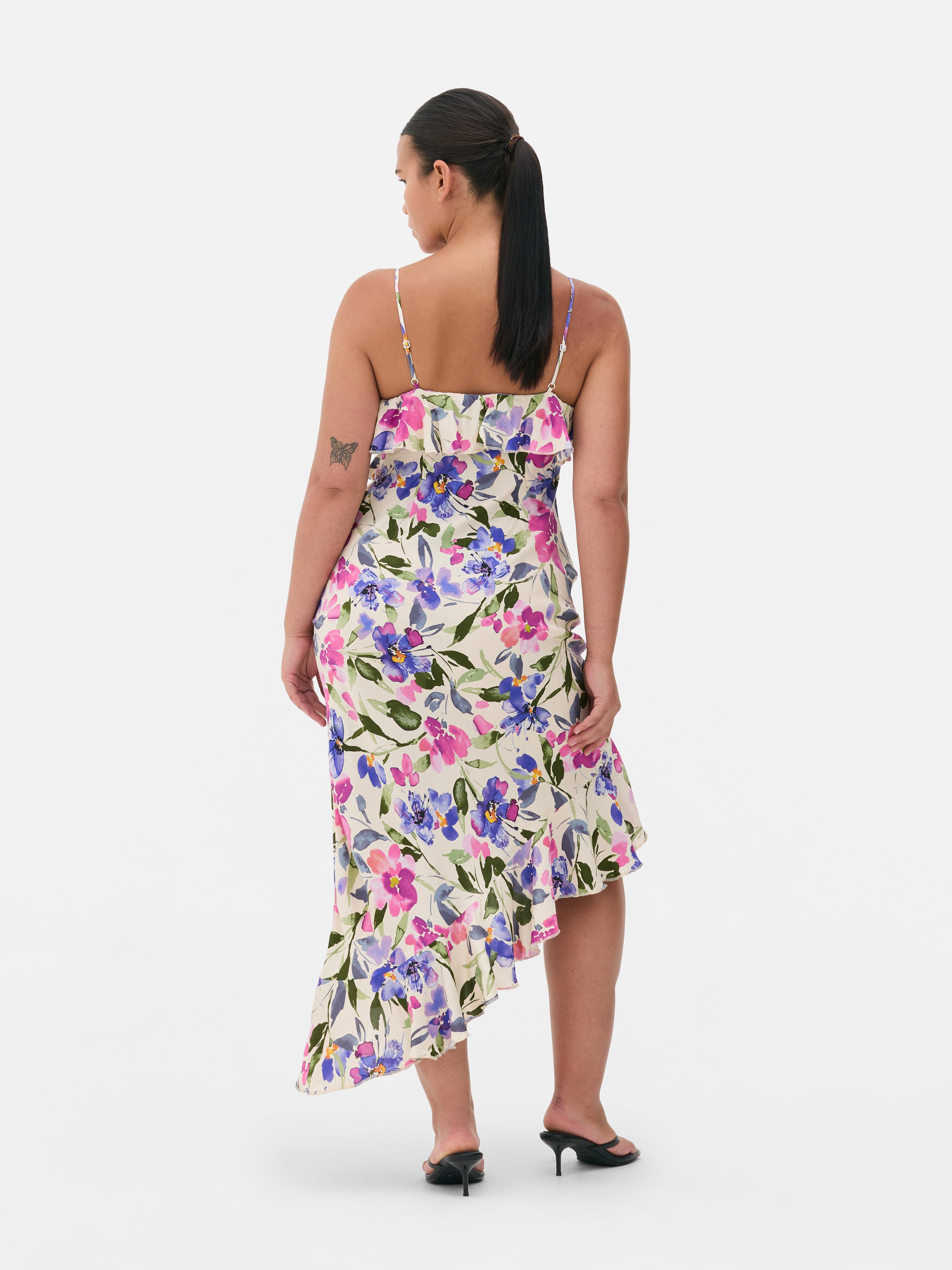 Vestido estampado midi con volantes