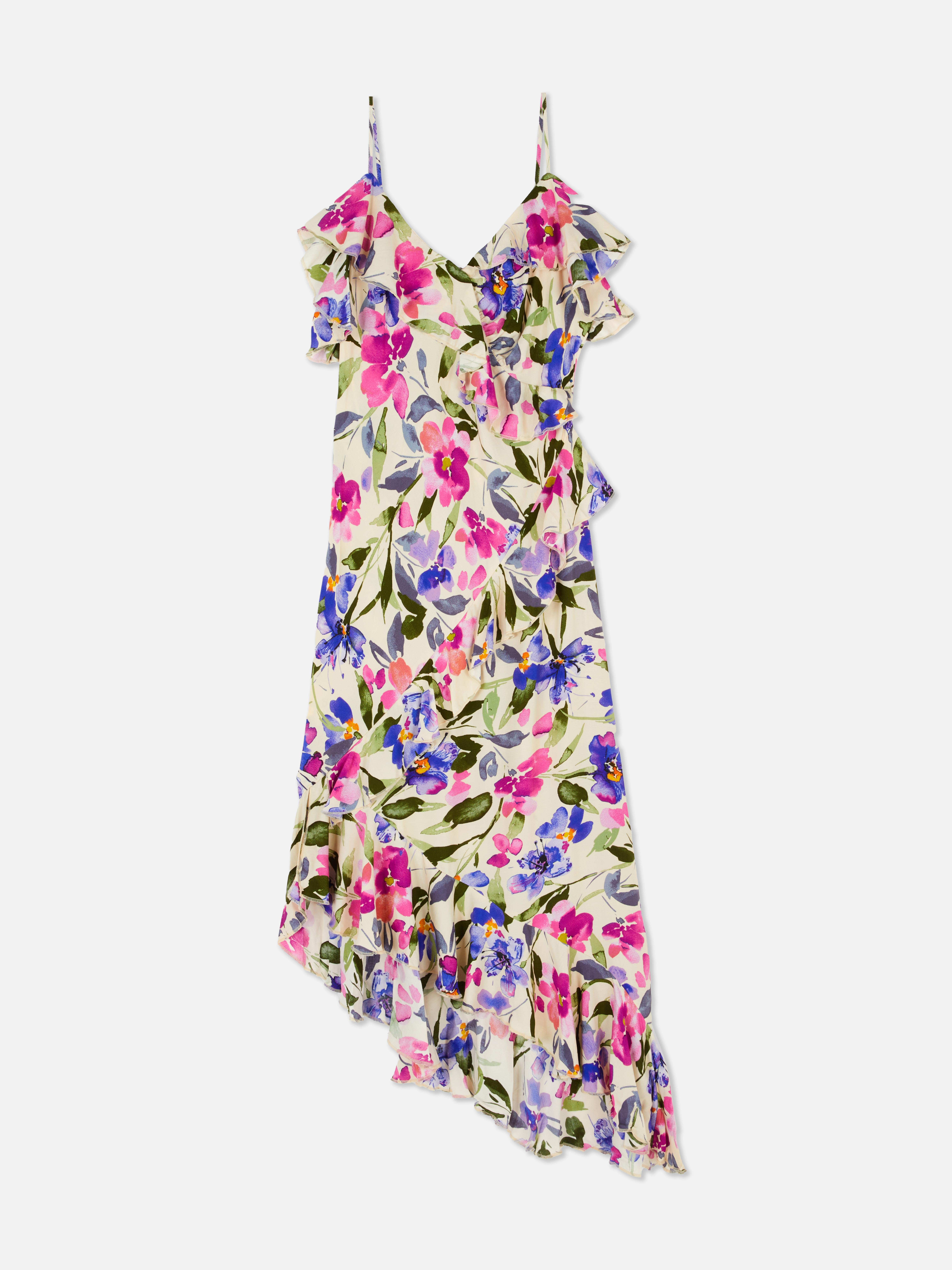 Vestido estampado midi con volantes