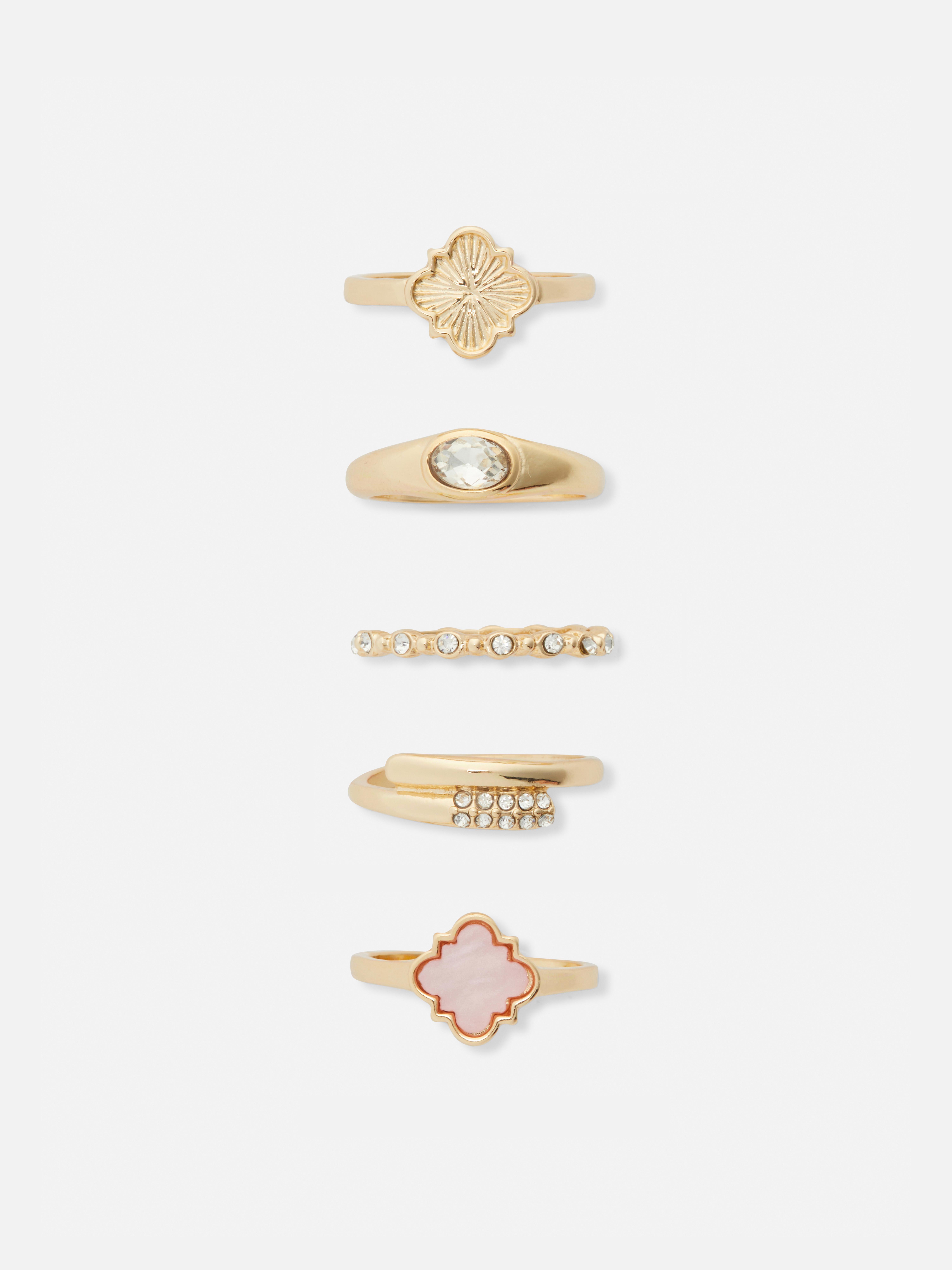 Lot de 5 bagues variées à strass