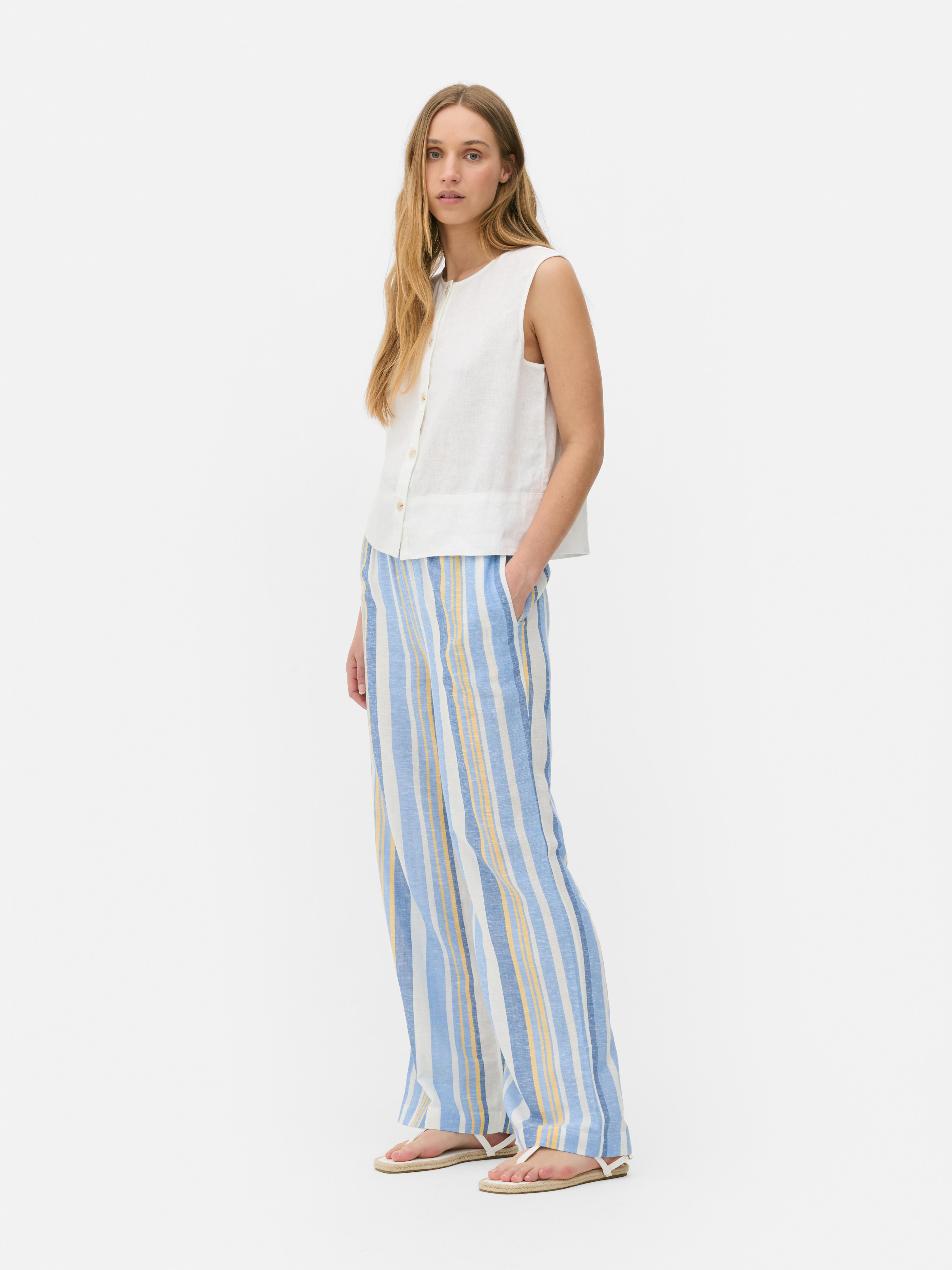 Striped Linen Blend Pants