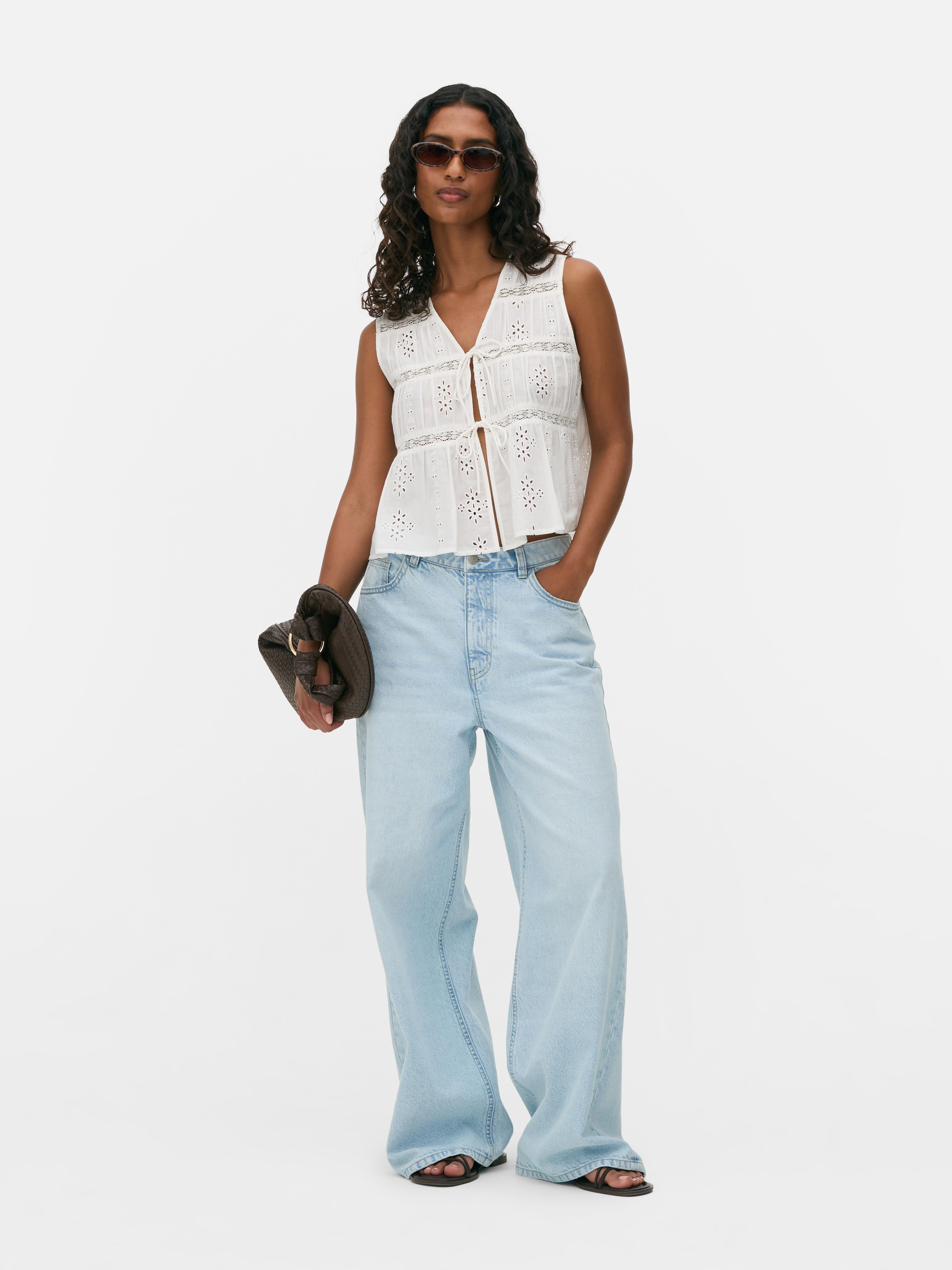 Cutwork Tie Front Top