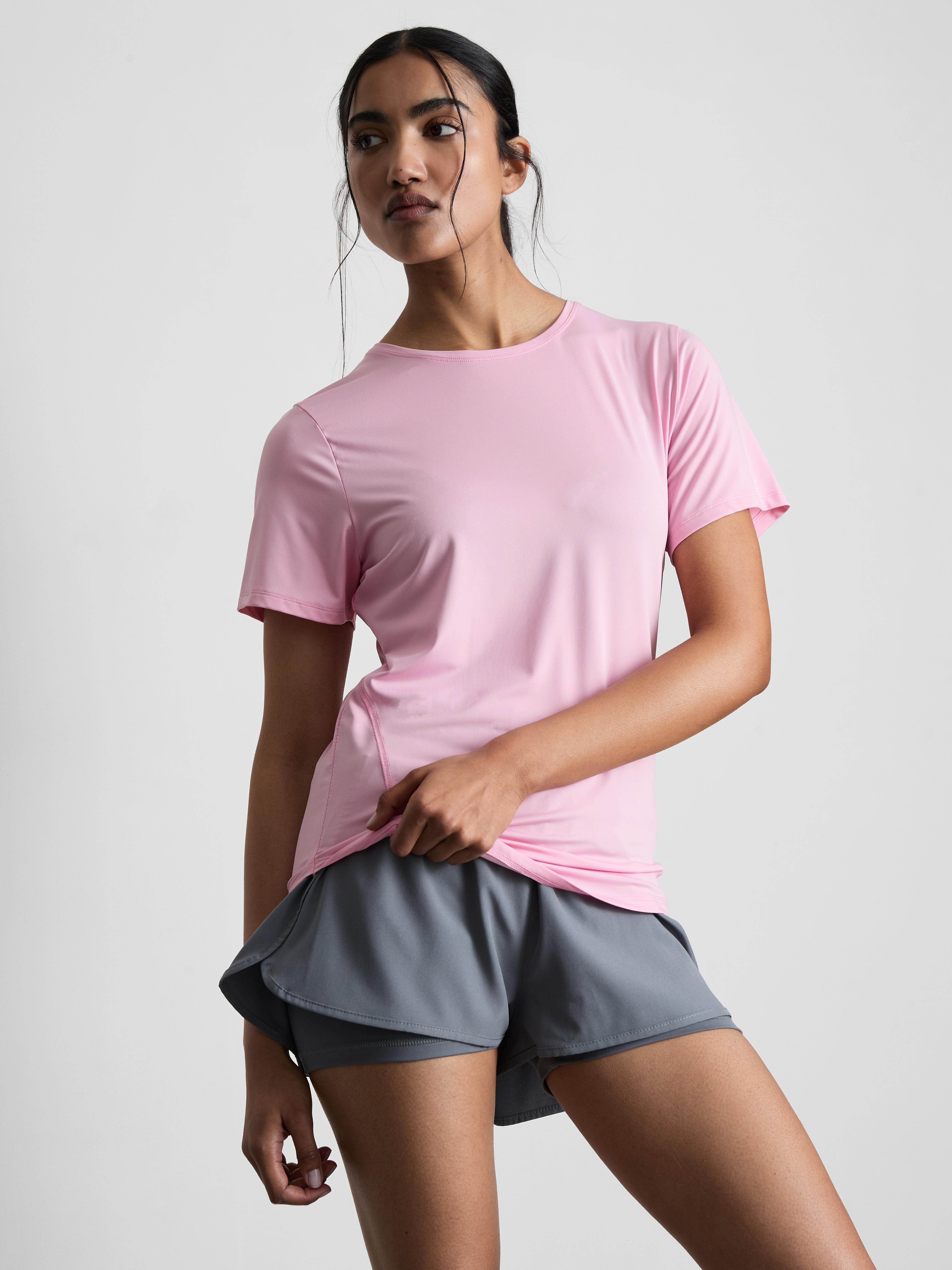 Women's Pink Curved Hem Performance Tee