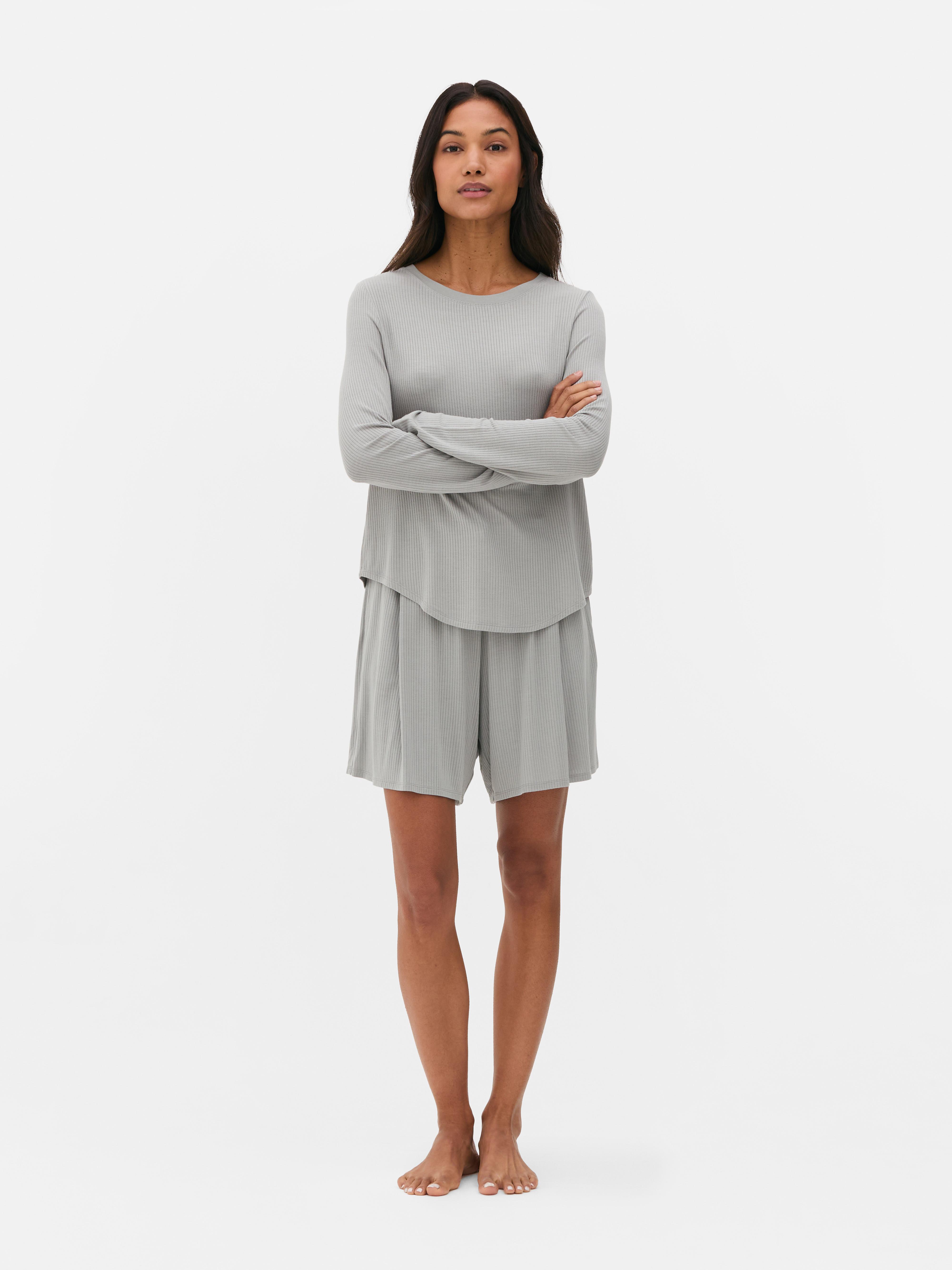 Geribde pyjamatop met lange mouwen