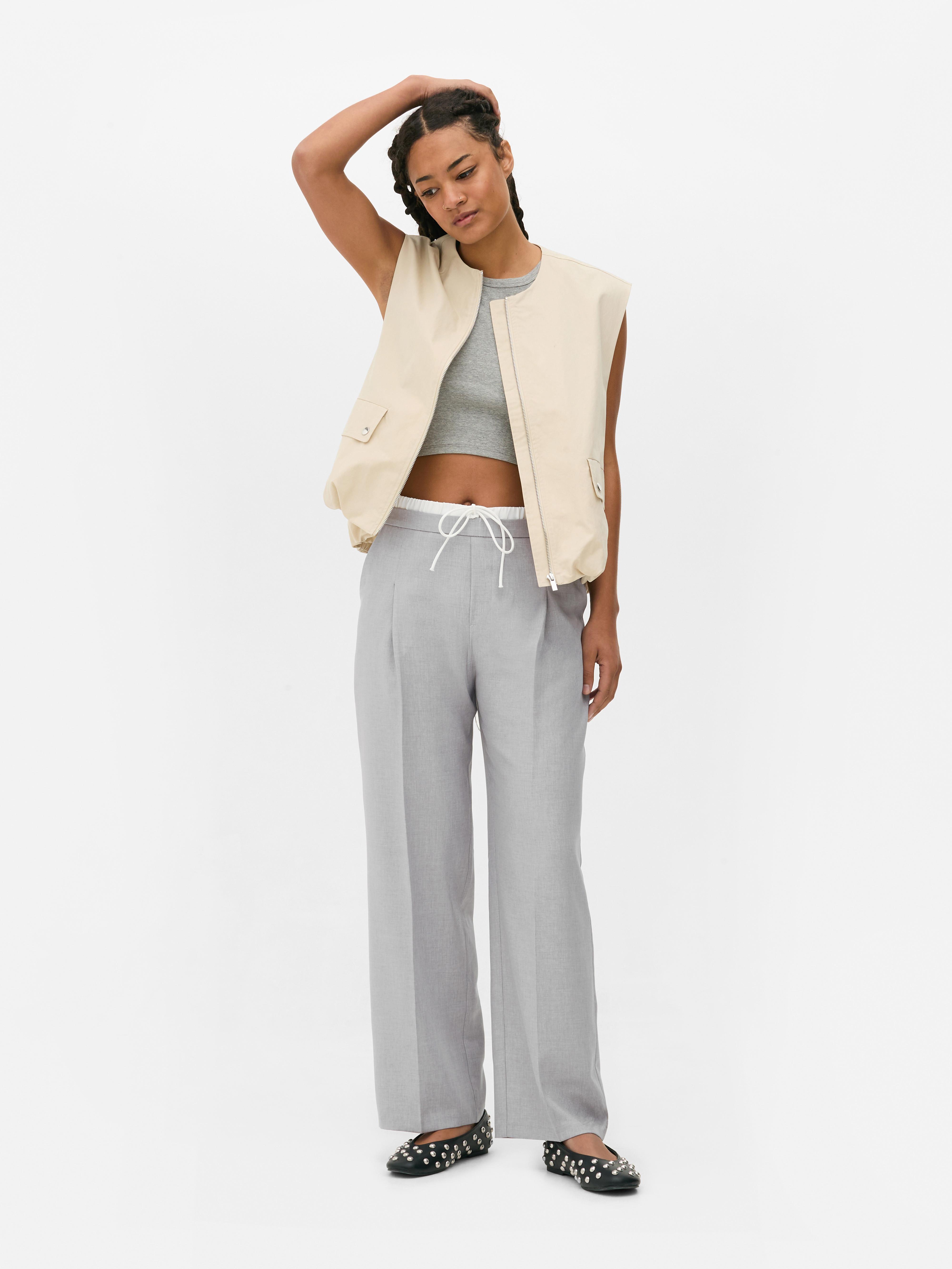 Broek met contrasterende taille Gemêleerd grijs