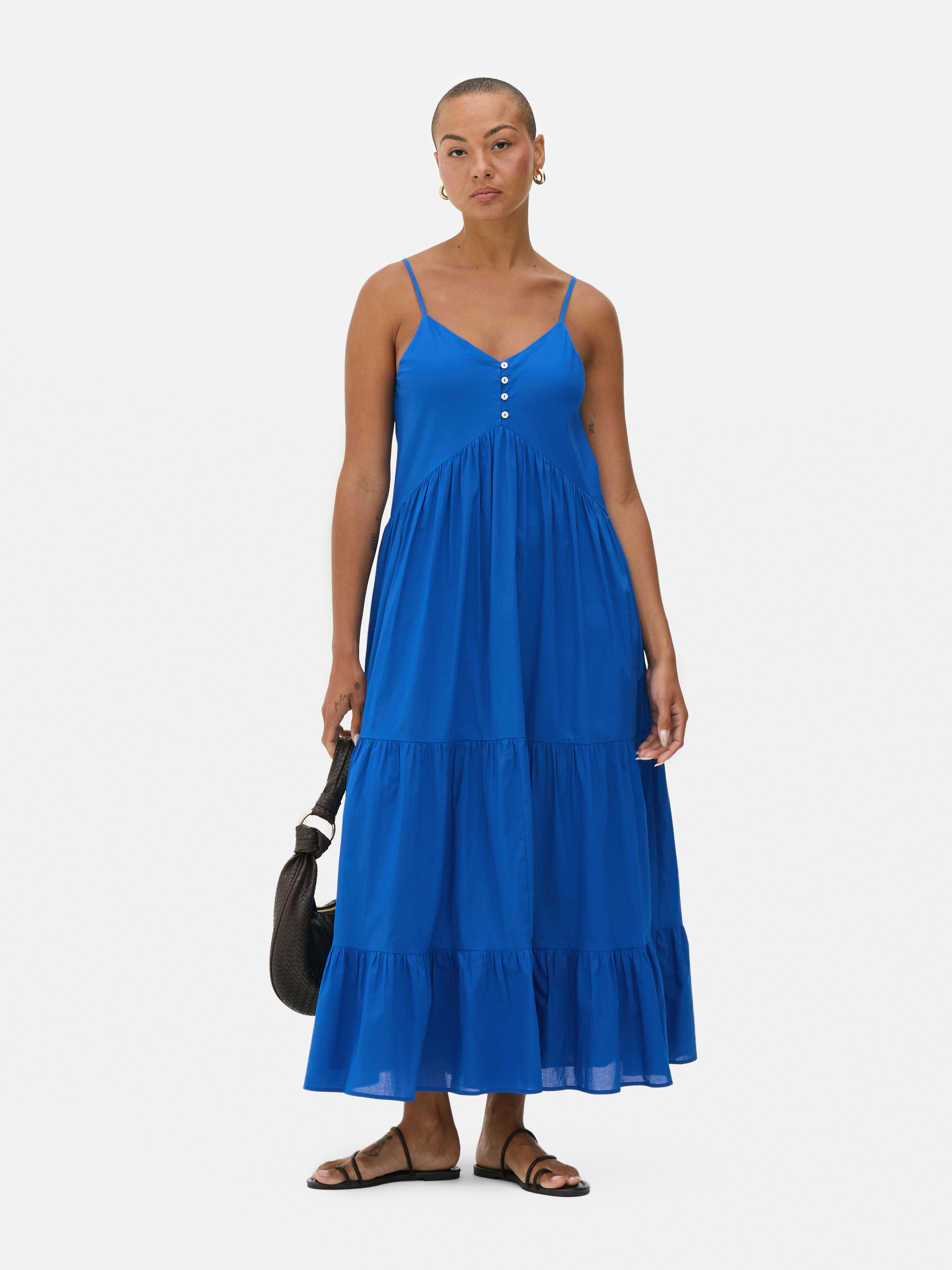 Button Front Strappy Midi Dress