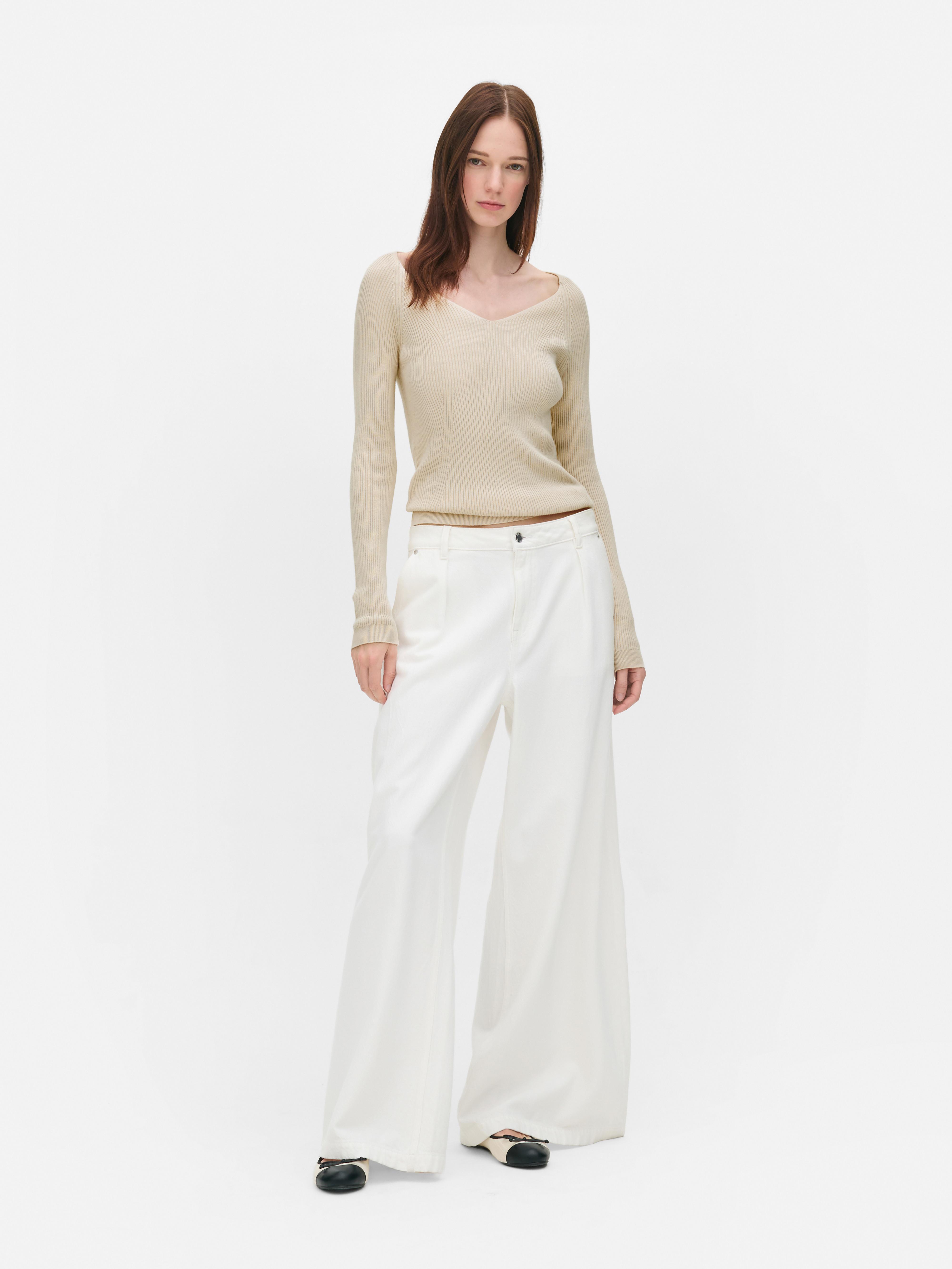 Langärmeliger, gerippter Pullover