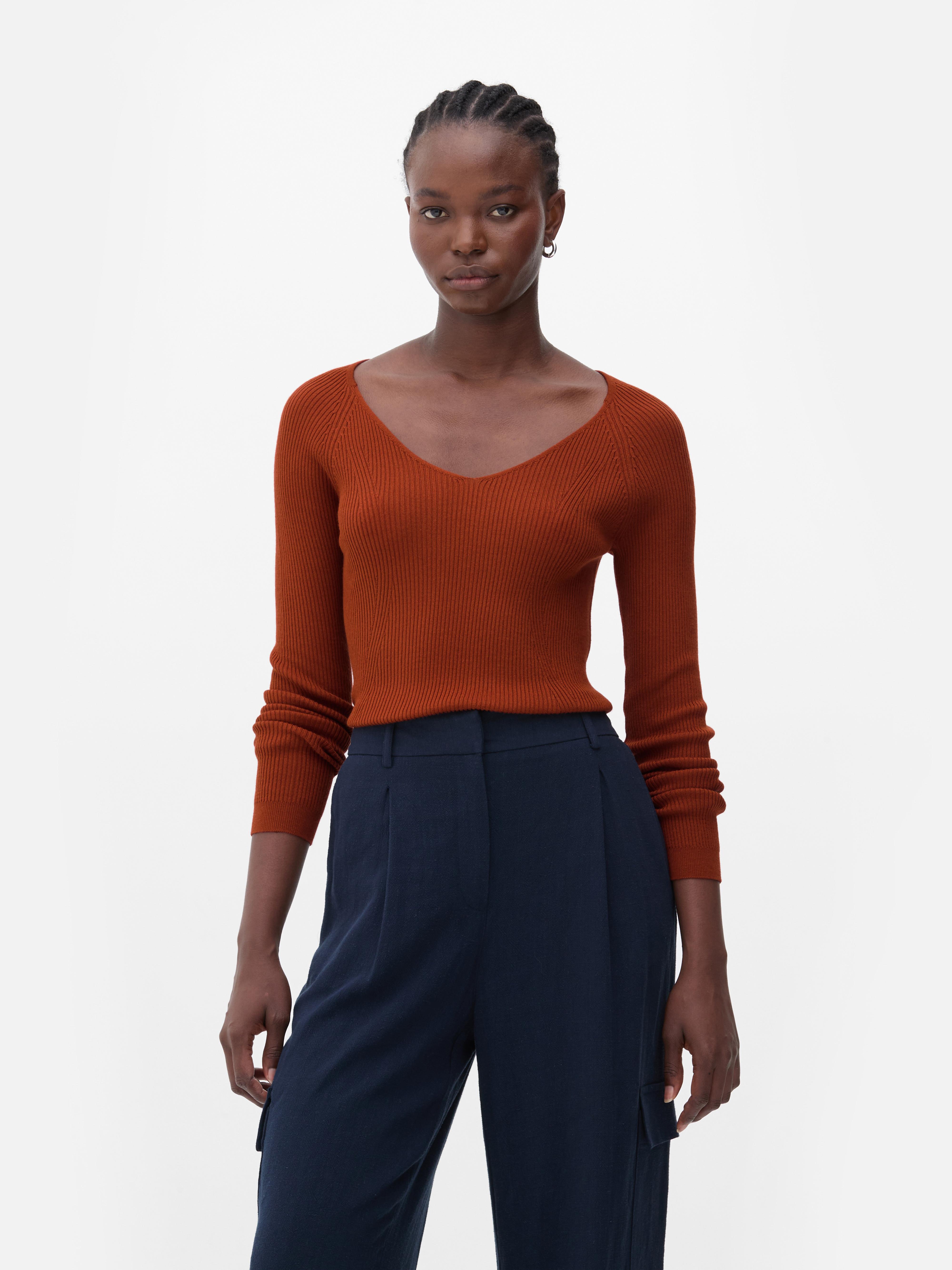 Long Sleeve Ribbed Sweater Terracotta