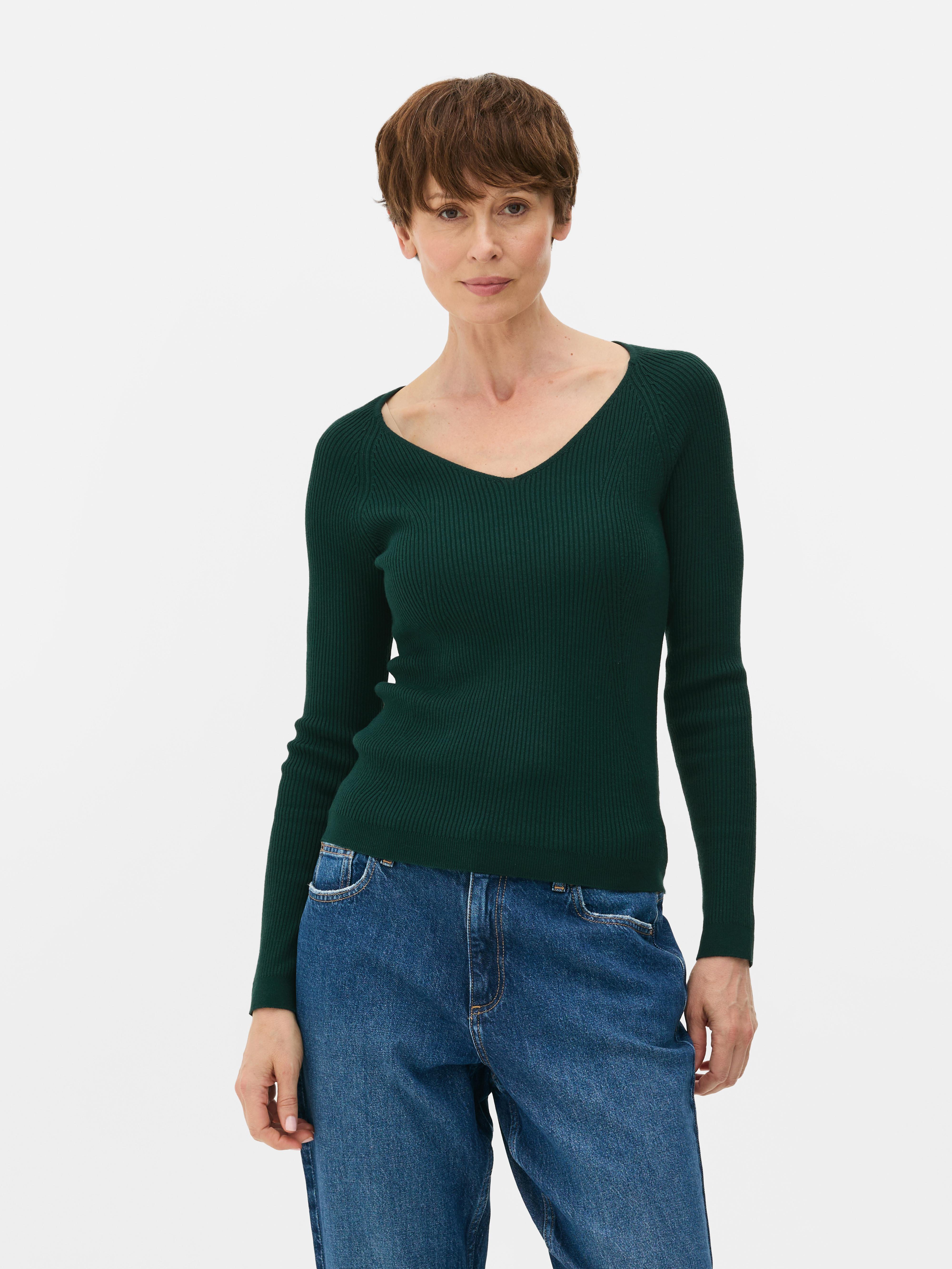 Long Sleeve Ribbed Sweater Dark Green