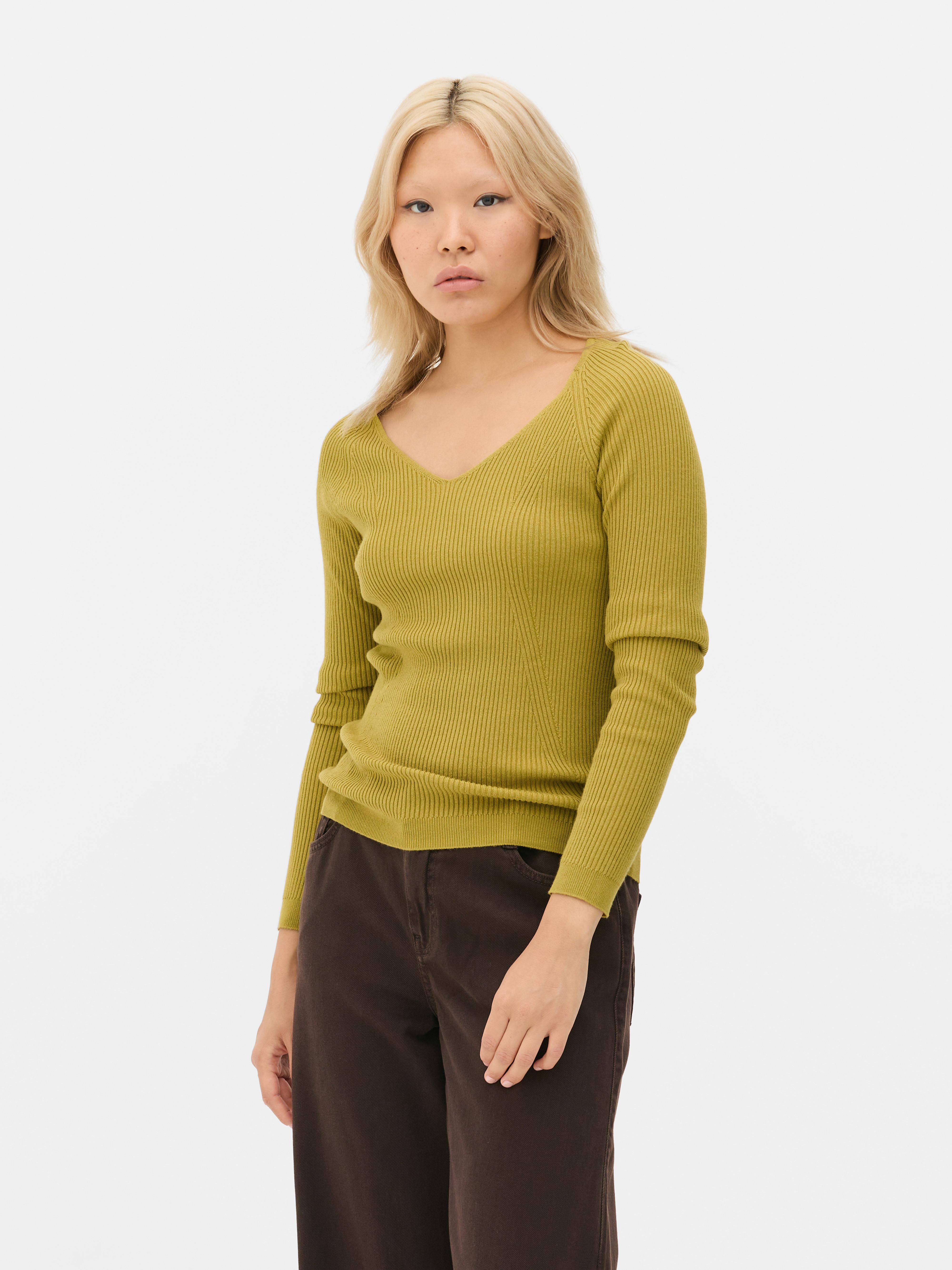Langärmeliger, gerippter Pullover