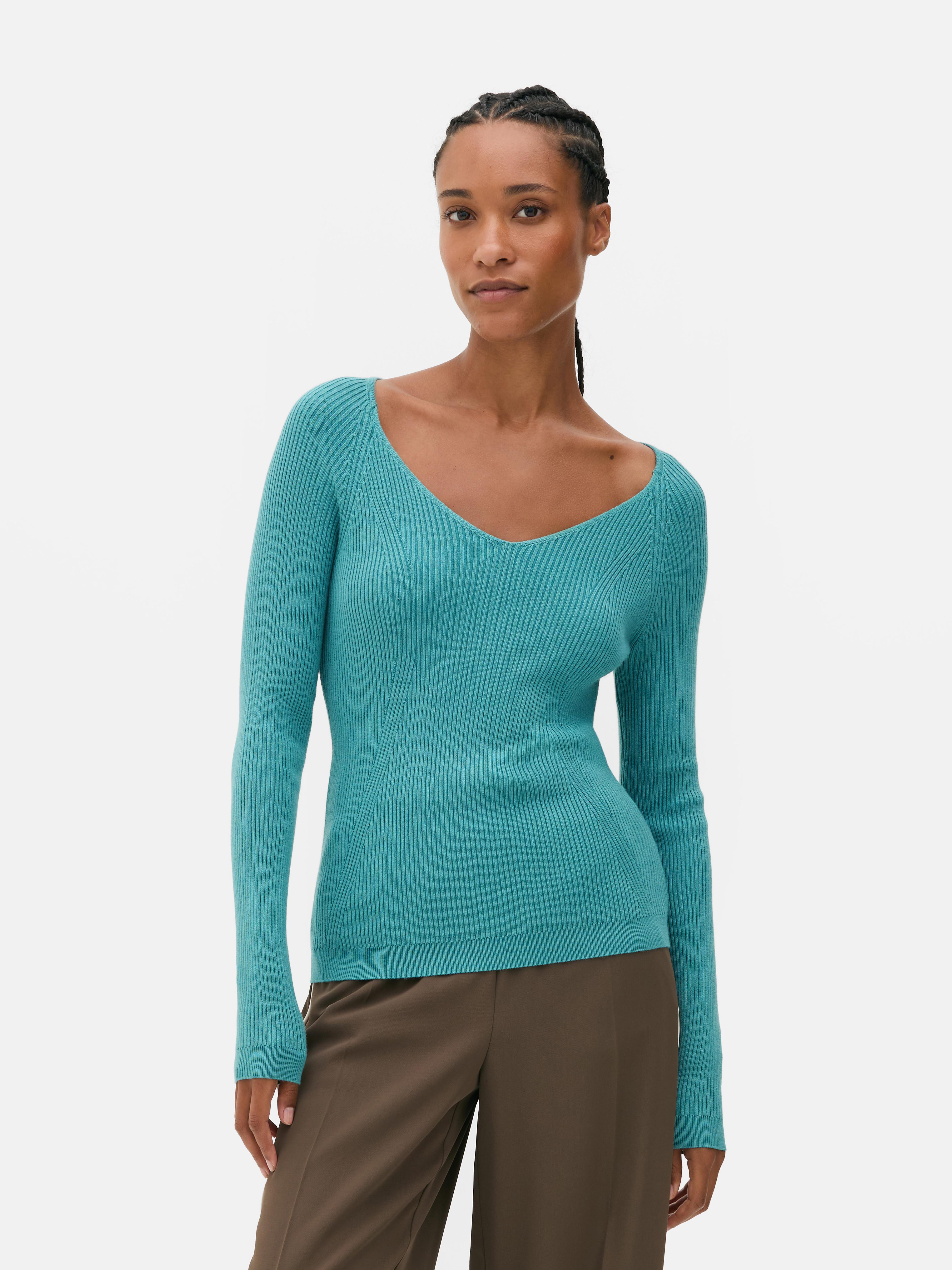 Langärmeliger, gerippter Pullover
