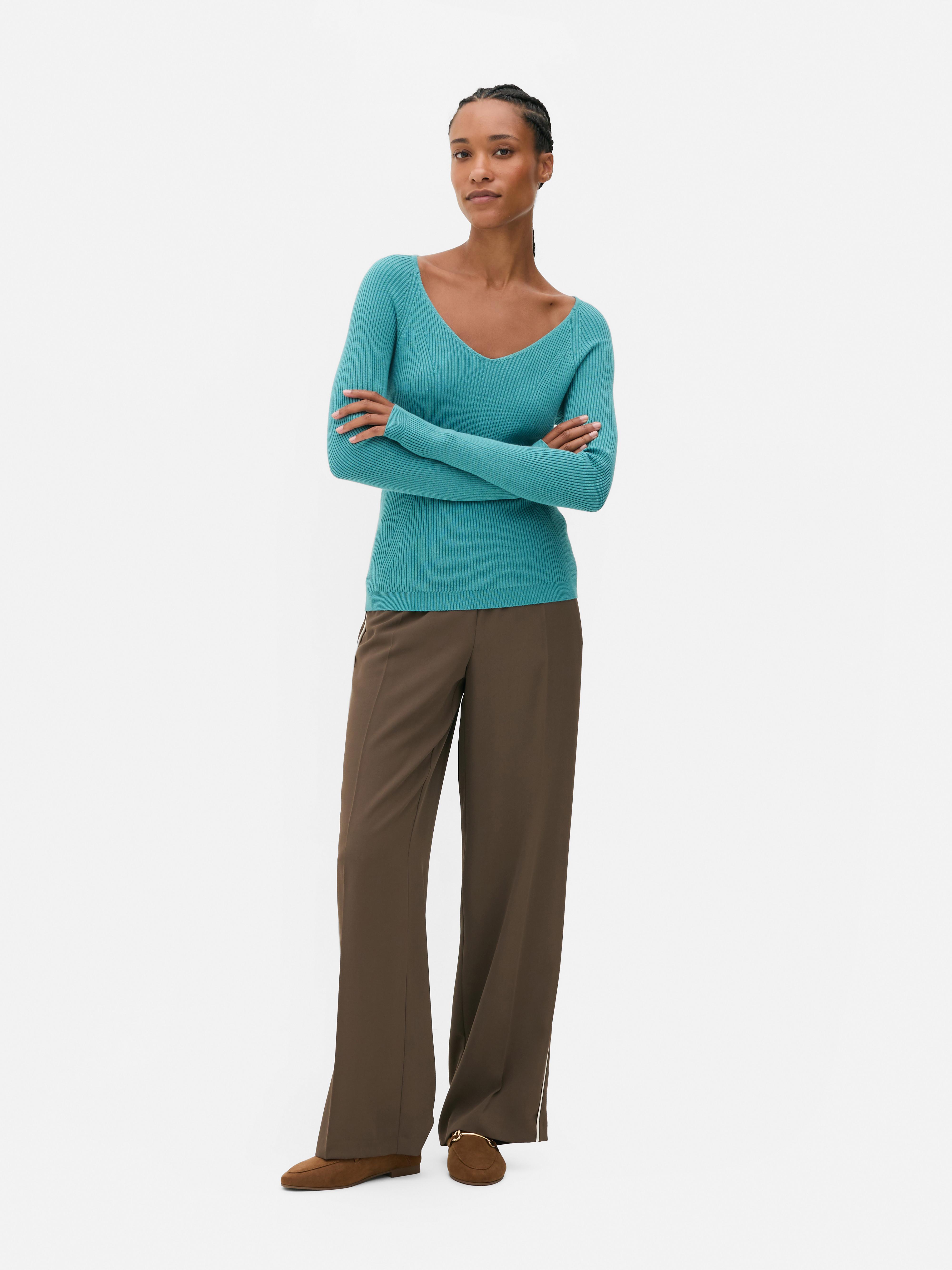 Langärmeliger, gerippter Pullover