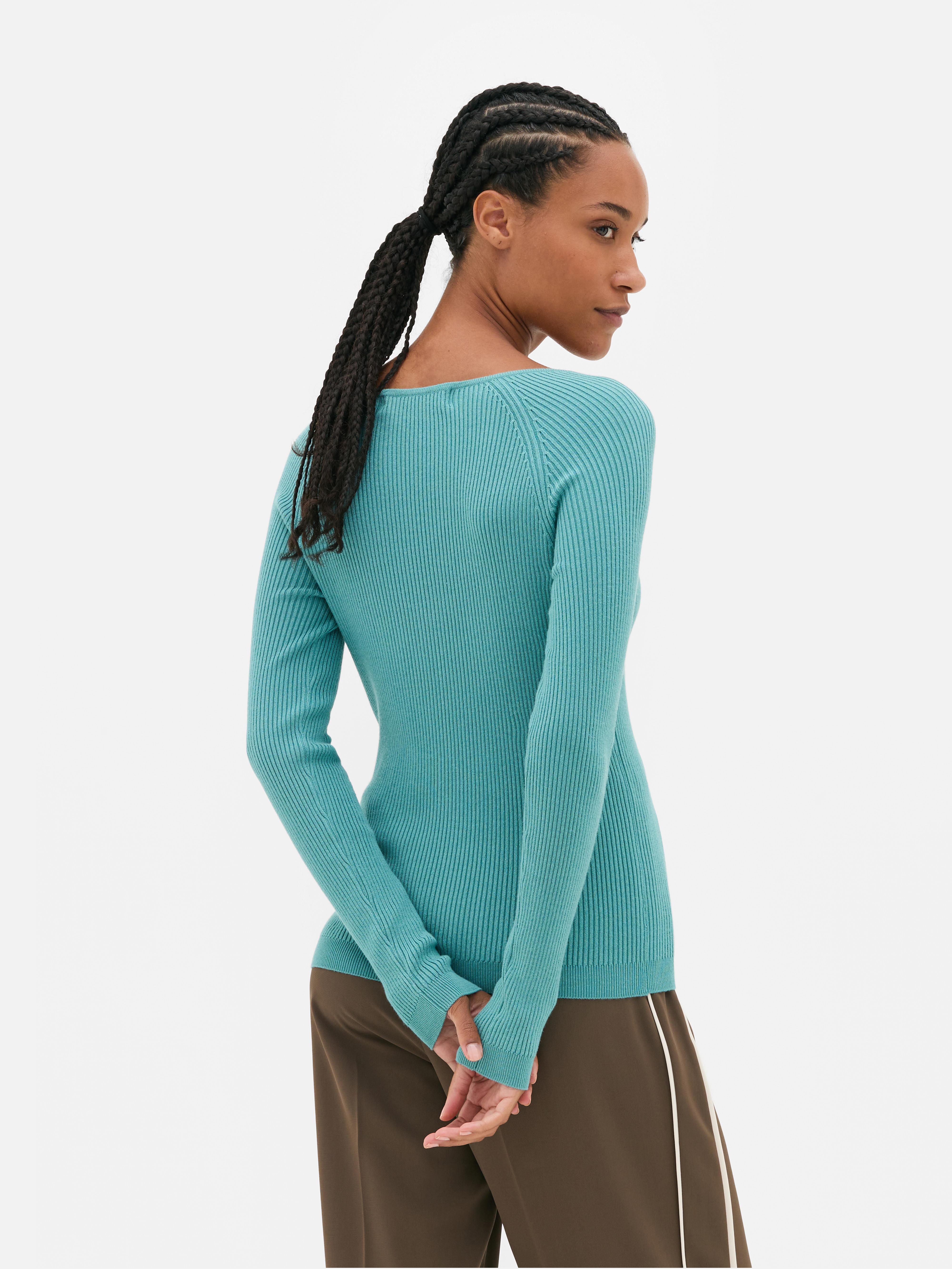 Langärmeliger, gerippter Pullover