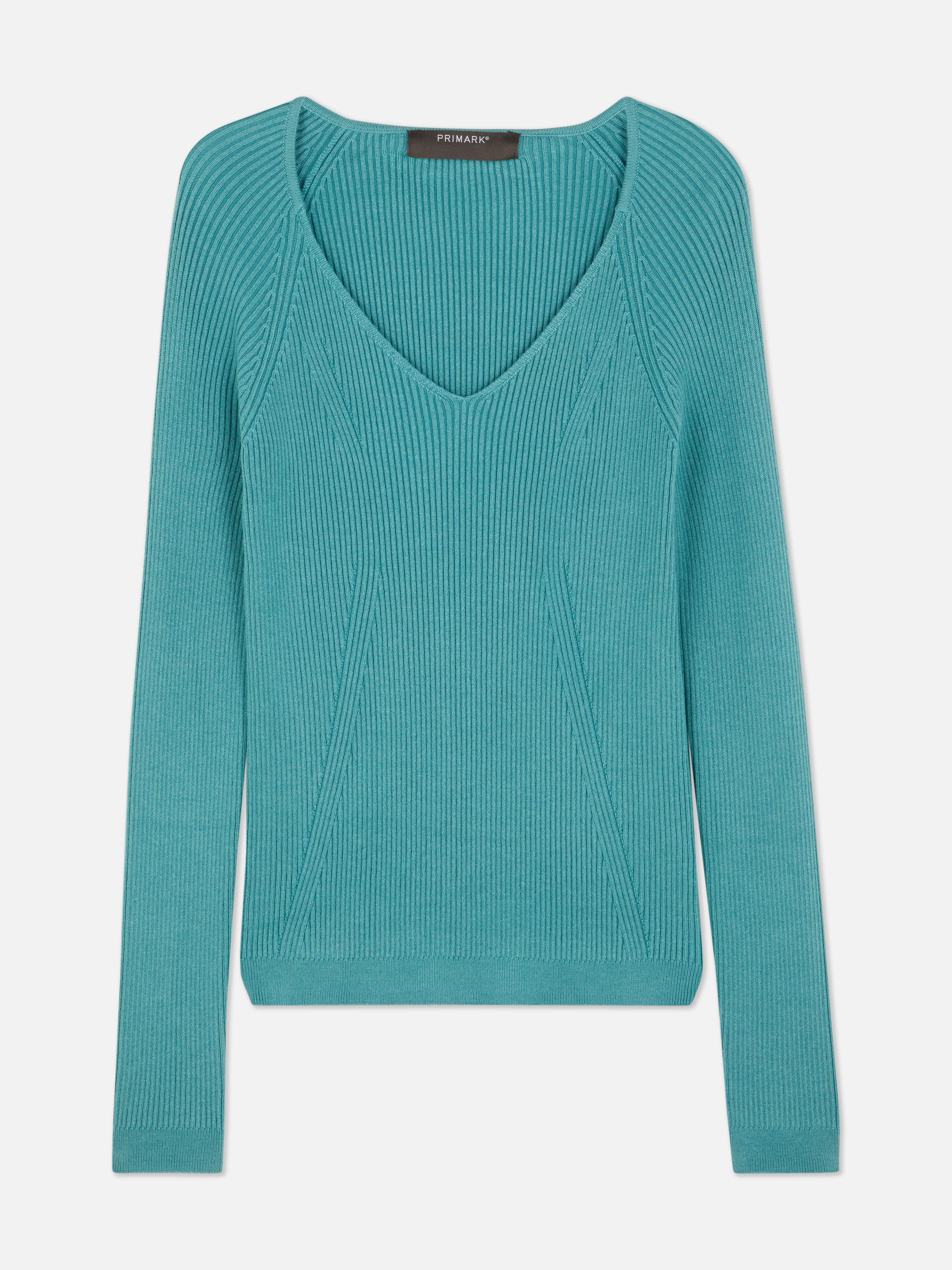 Langärmeliger, gerippter Pullover
