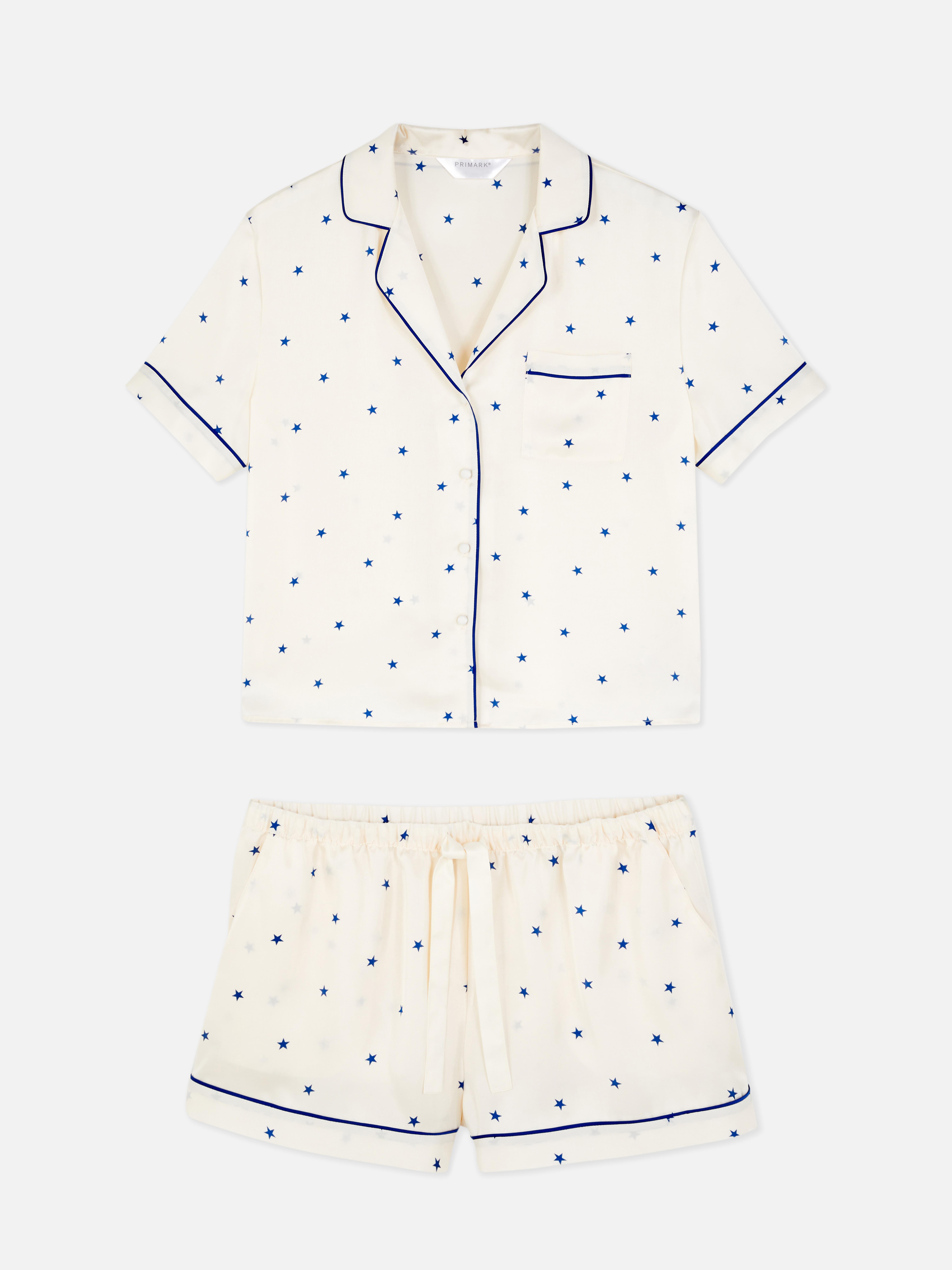 Pyjama short boyfriend en satin imprimé