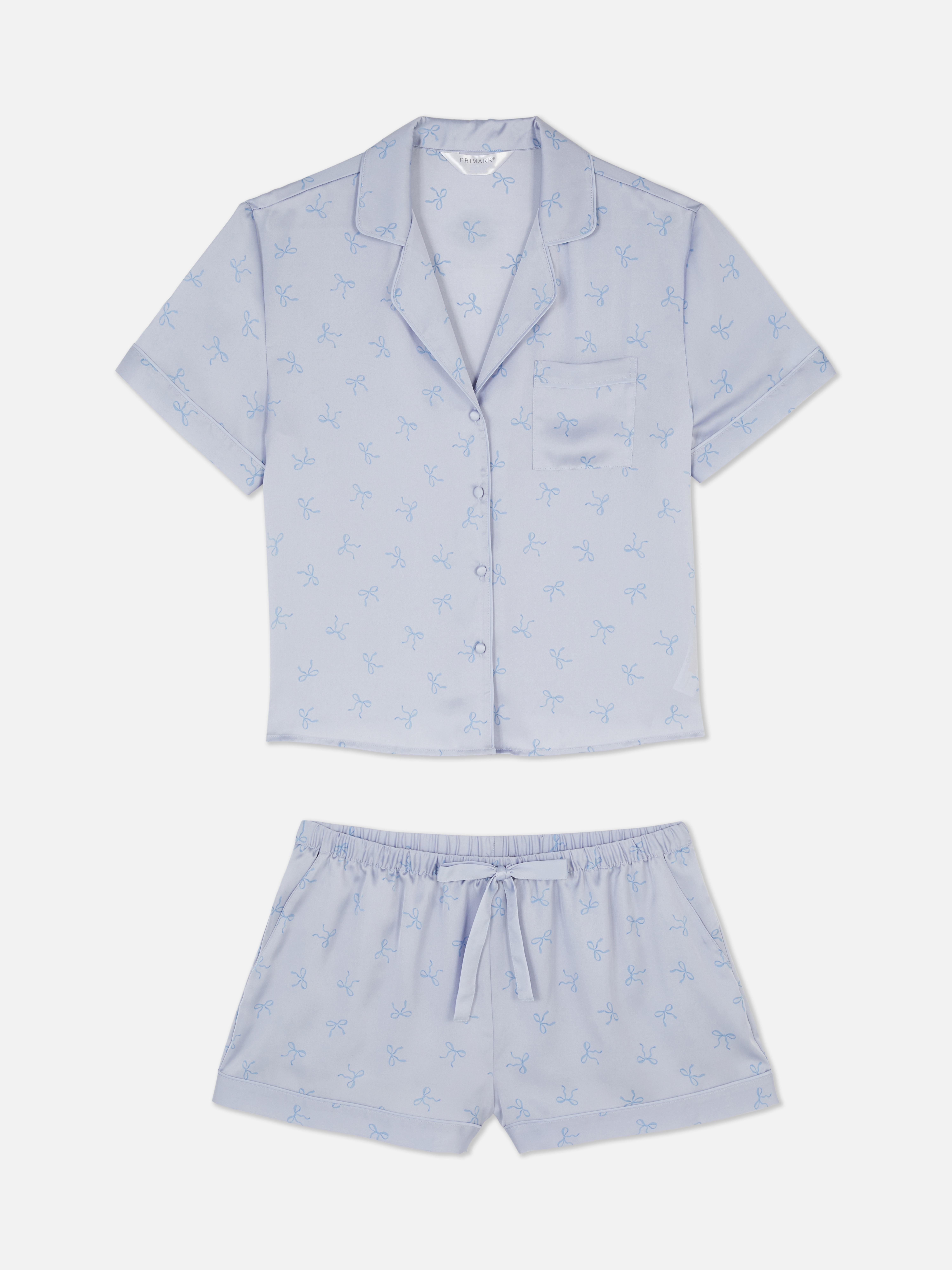 Set de pijamale scurte boyfriend din satin cu imprimeu