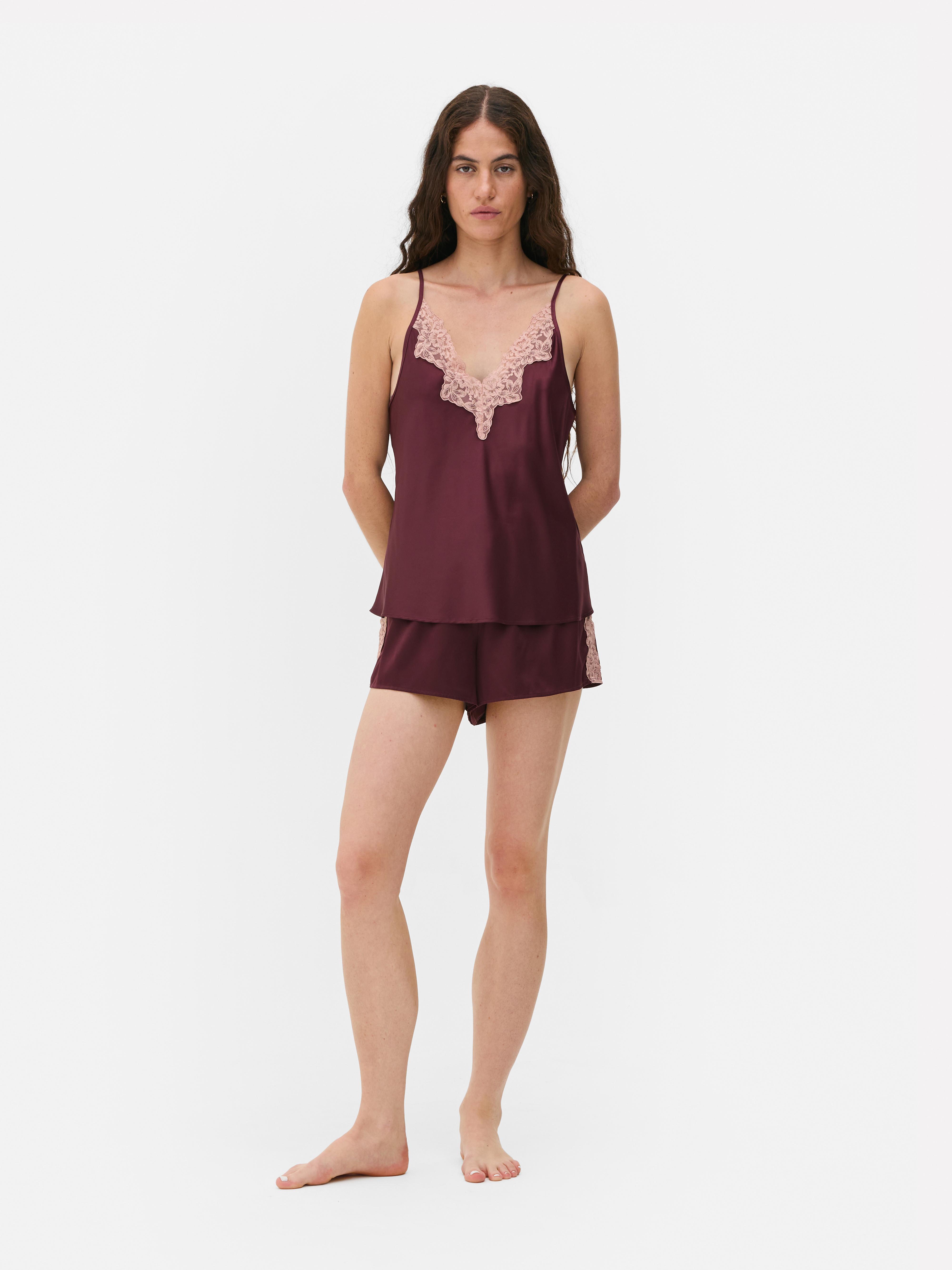 Satin Contrast Lace Shorts