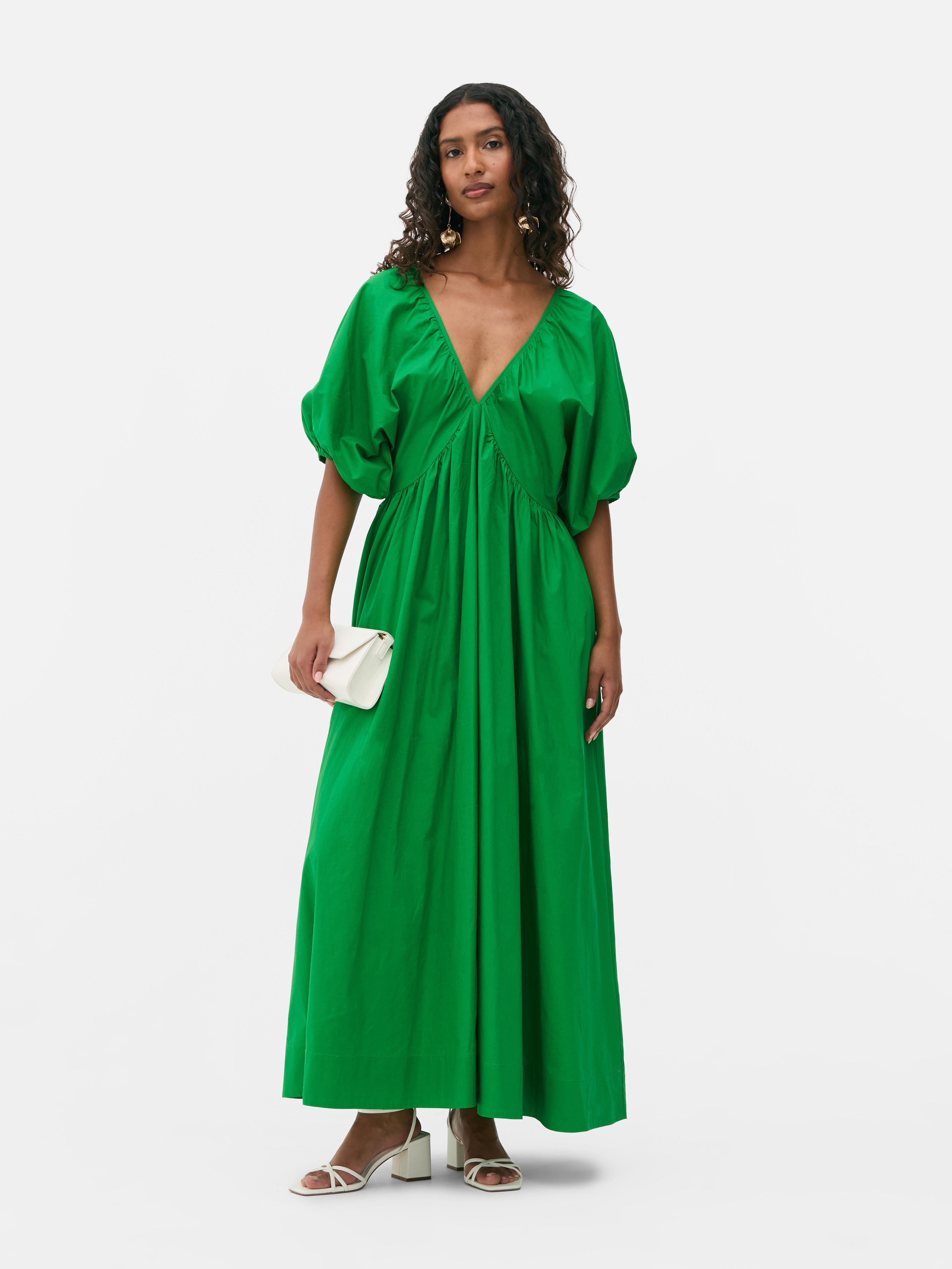 Vestido largo de manga abombada