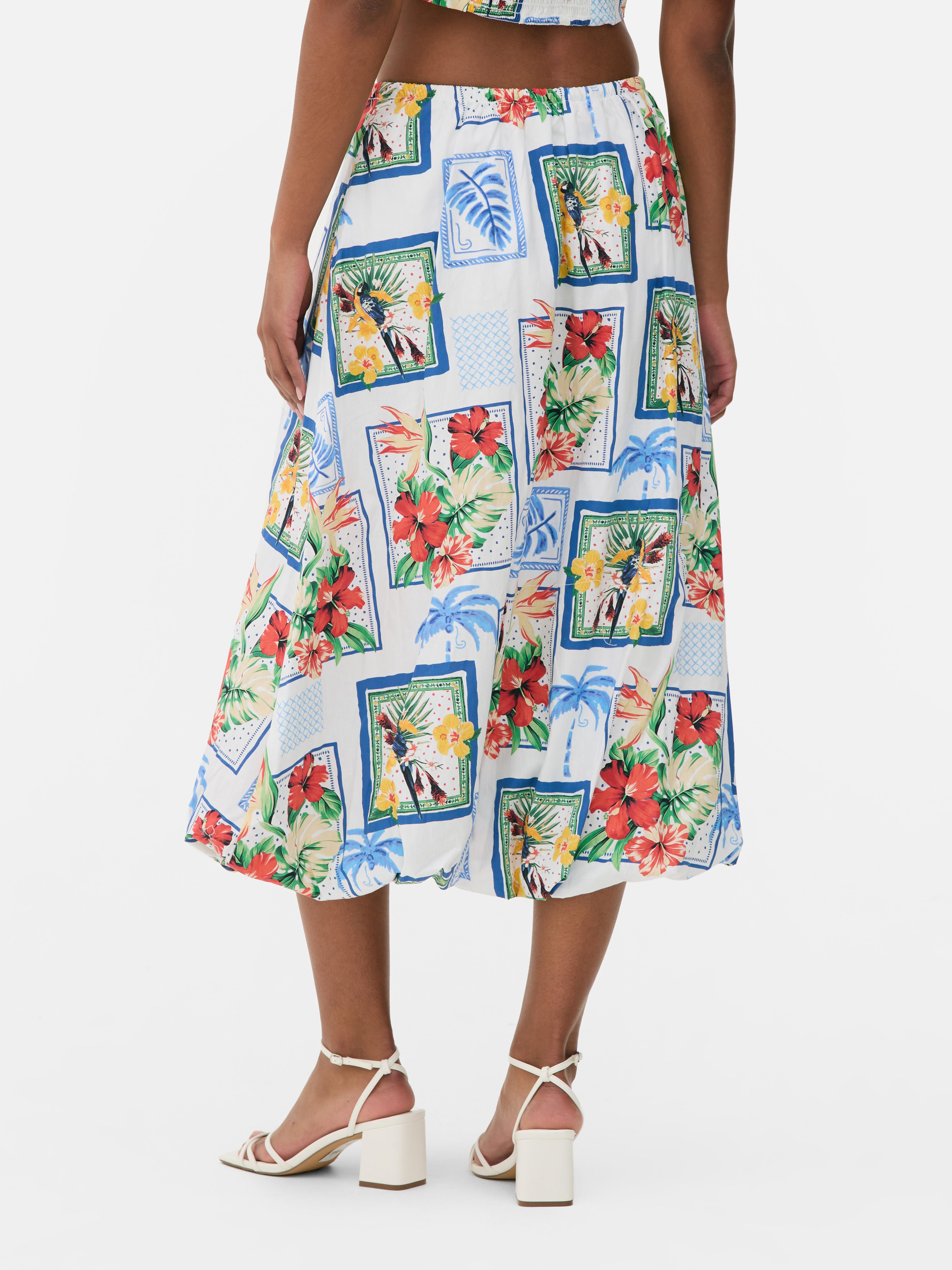 Tropical Puffball Midi Skirt