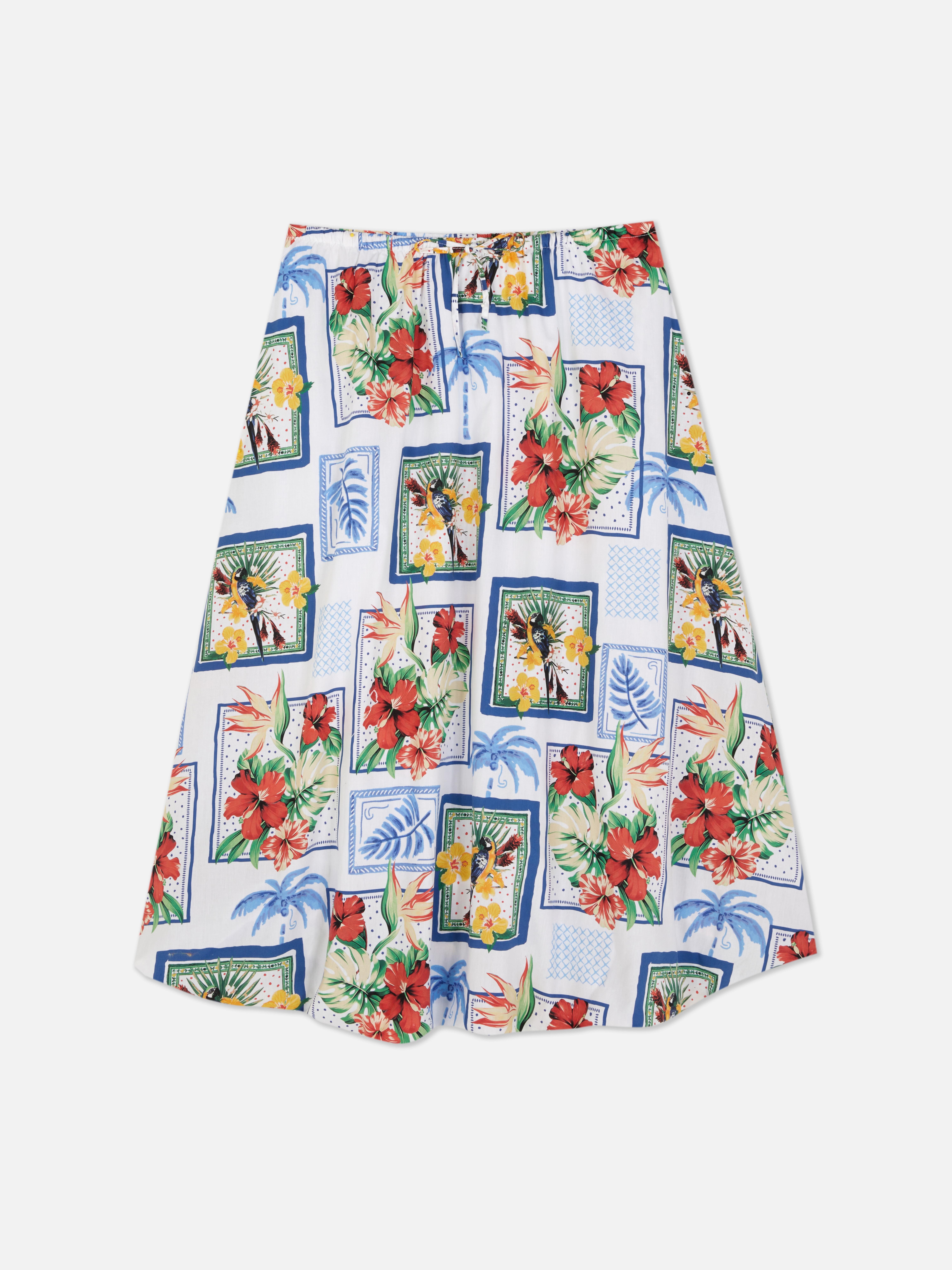Tropical Puffball Midi Skirt