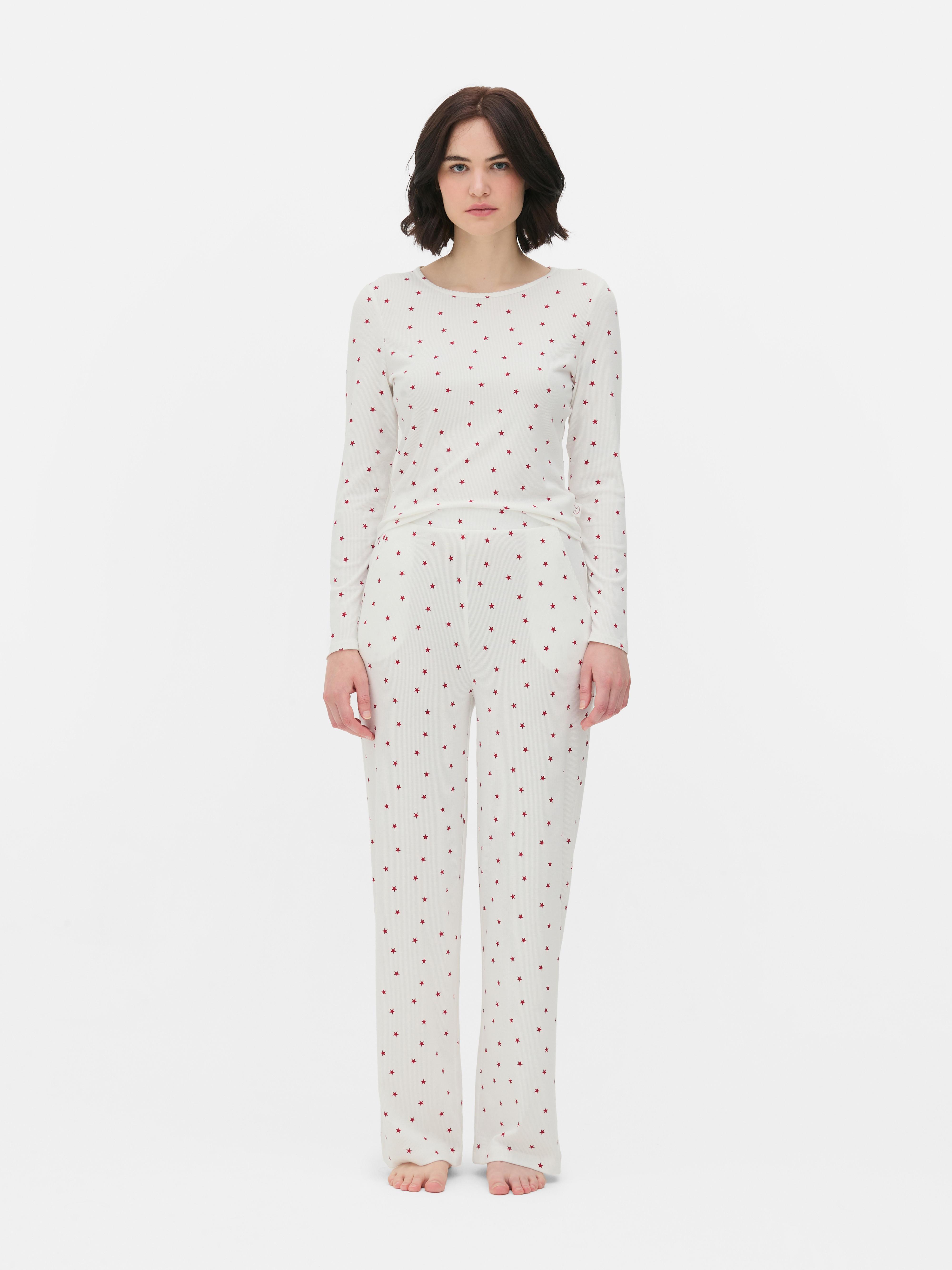 Calças pijama caneladas estampado estrelas