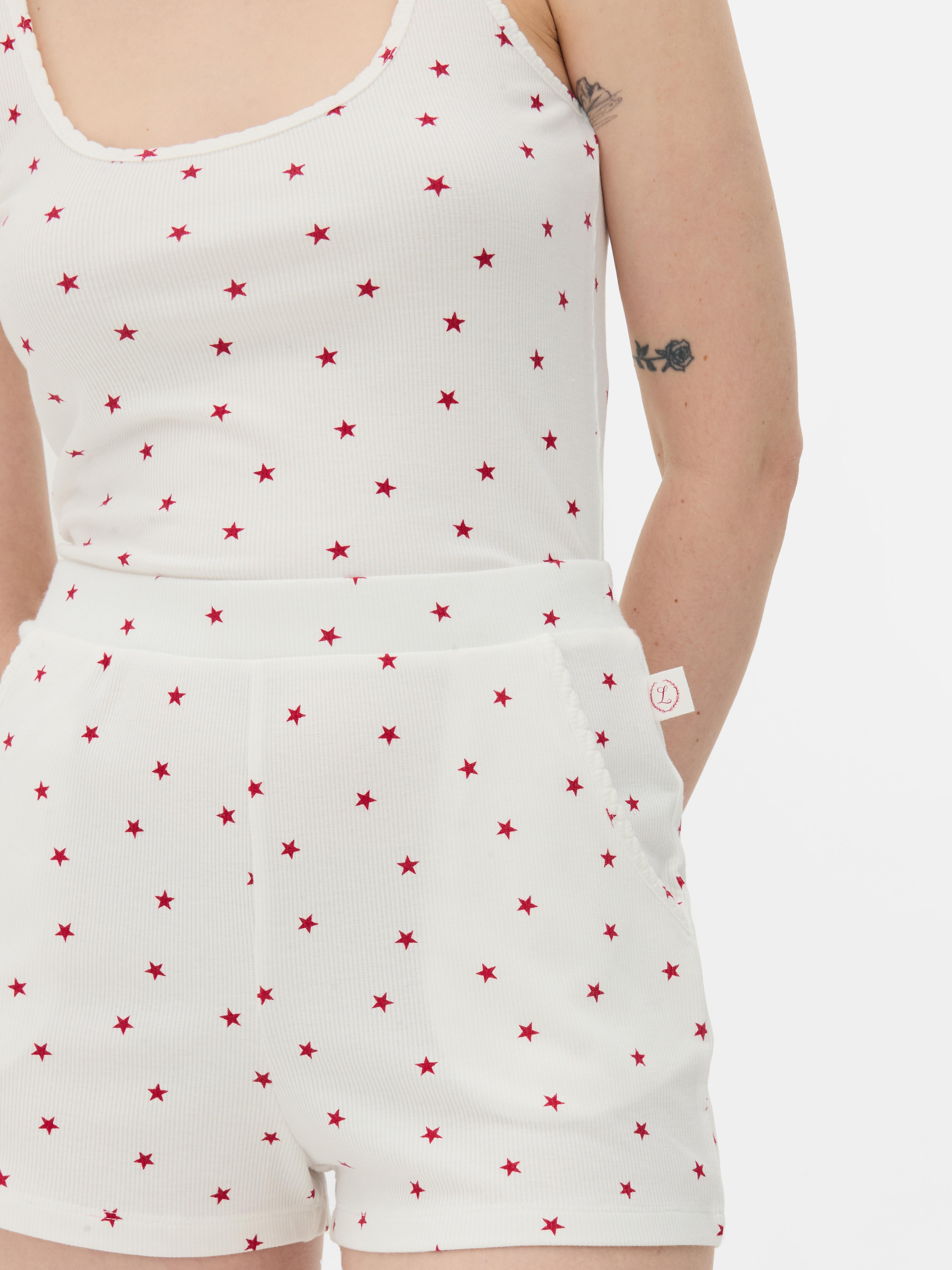 Ribbed Star Print Shorts