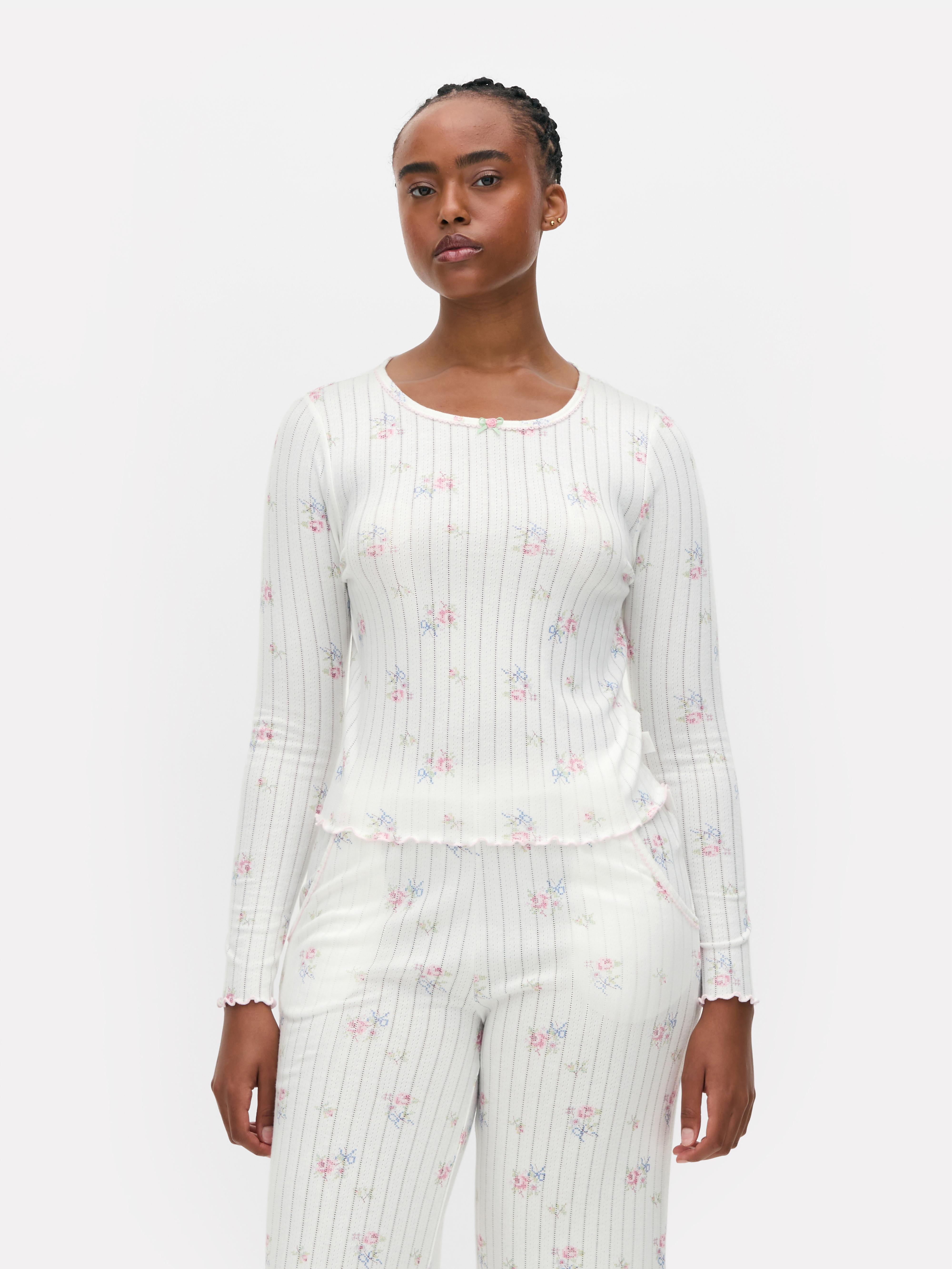 Haut de pyjama en pointelle florale