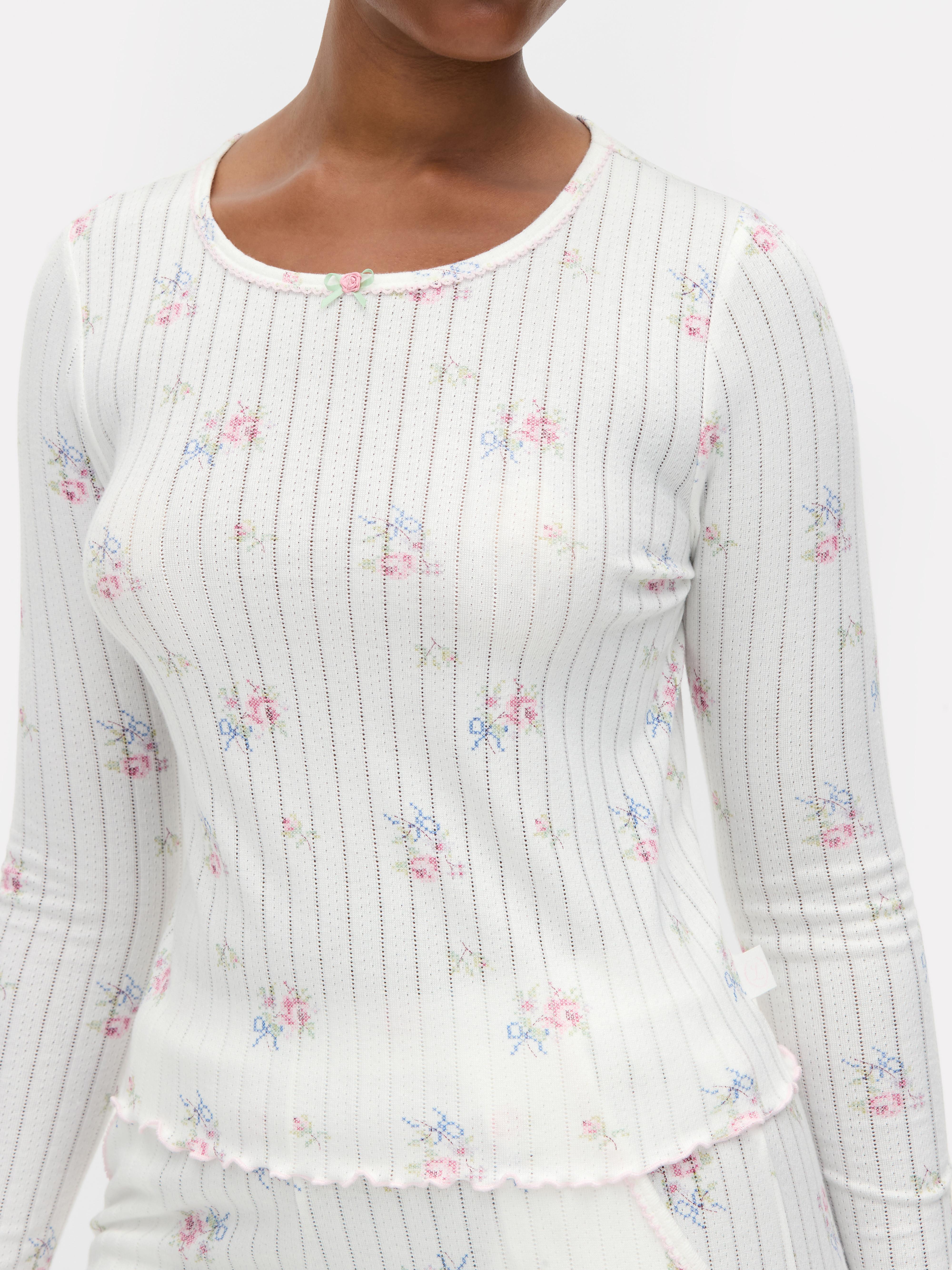 Haut de pyjama en pointelle florale