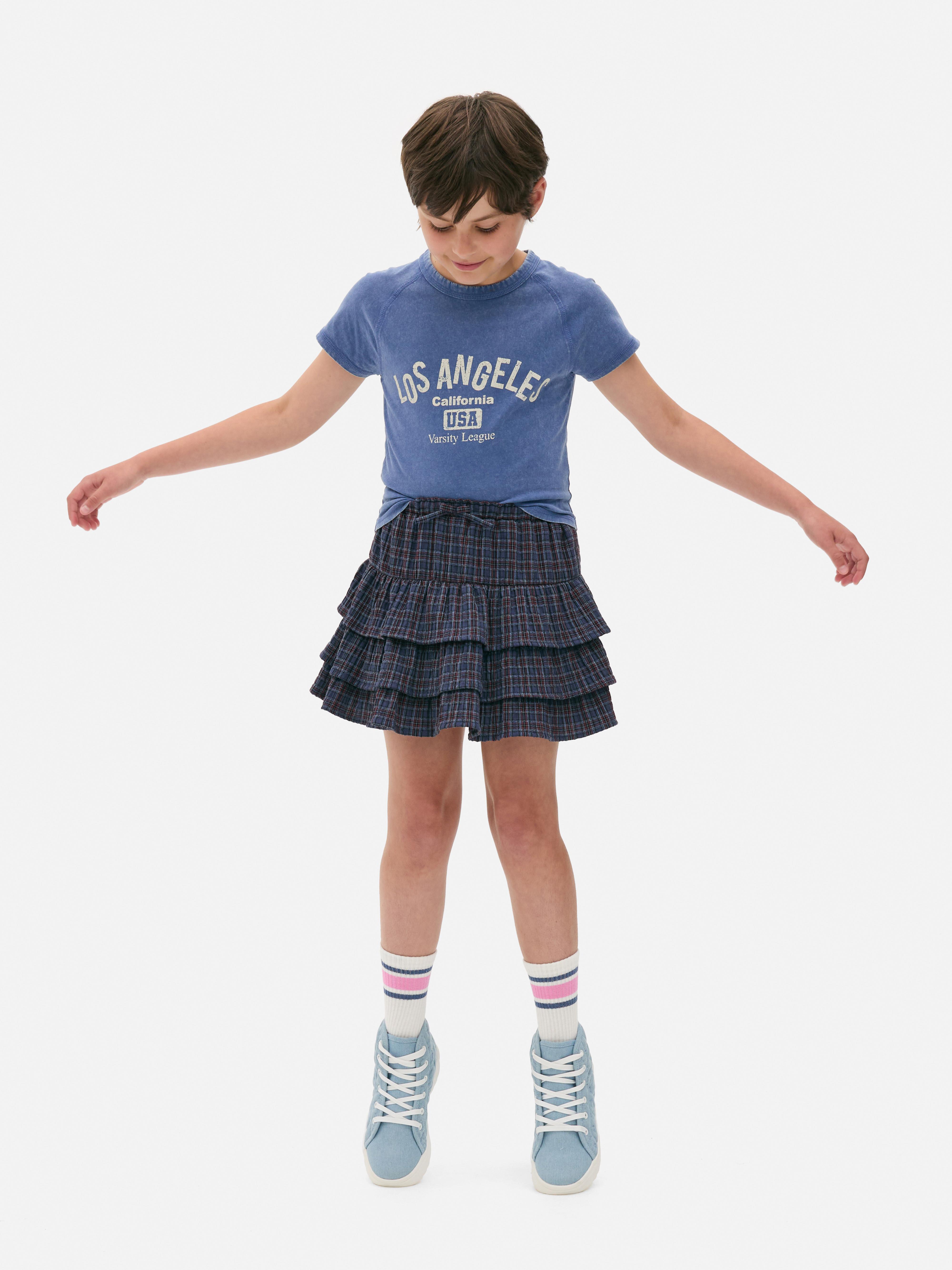 7-15 anos | Saia xadrez folhos