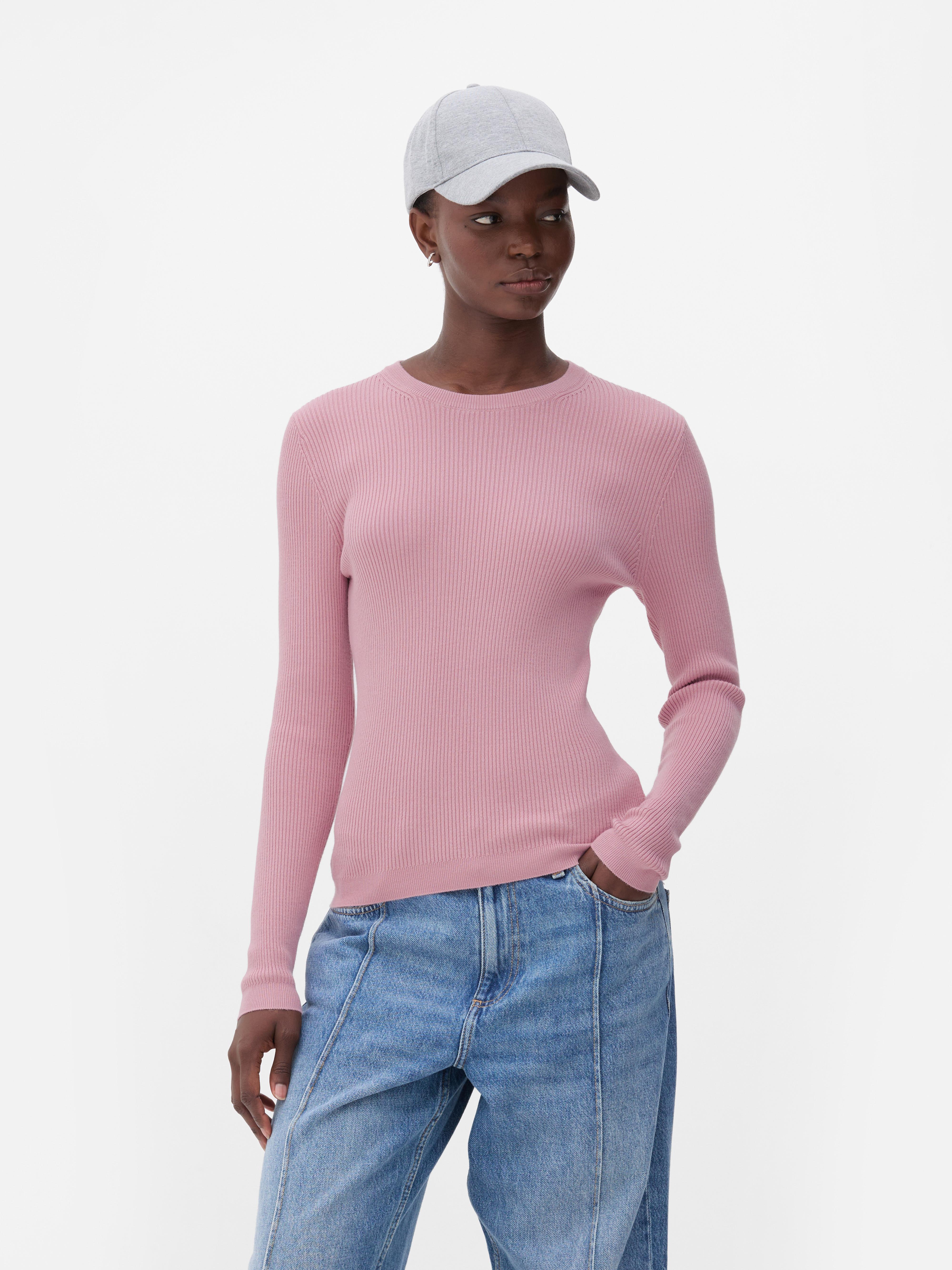 Gerippter Pullover mit Rundhalsausschnitt