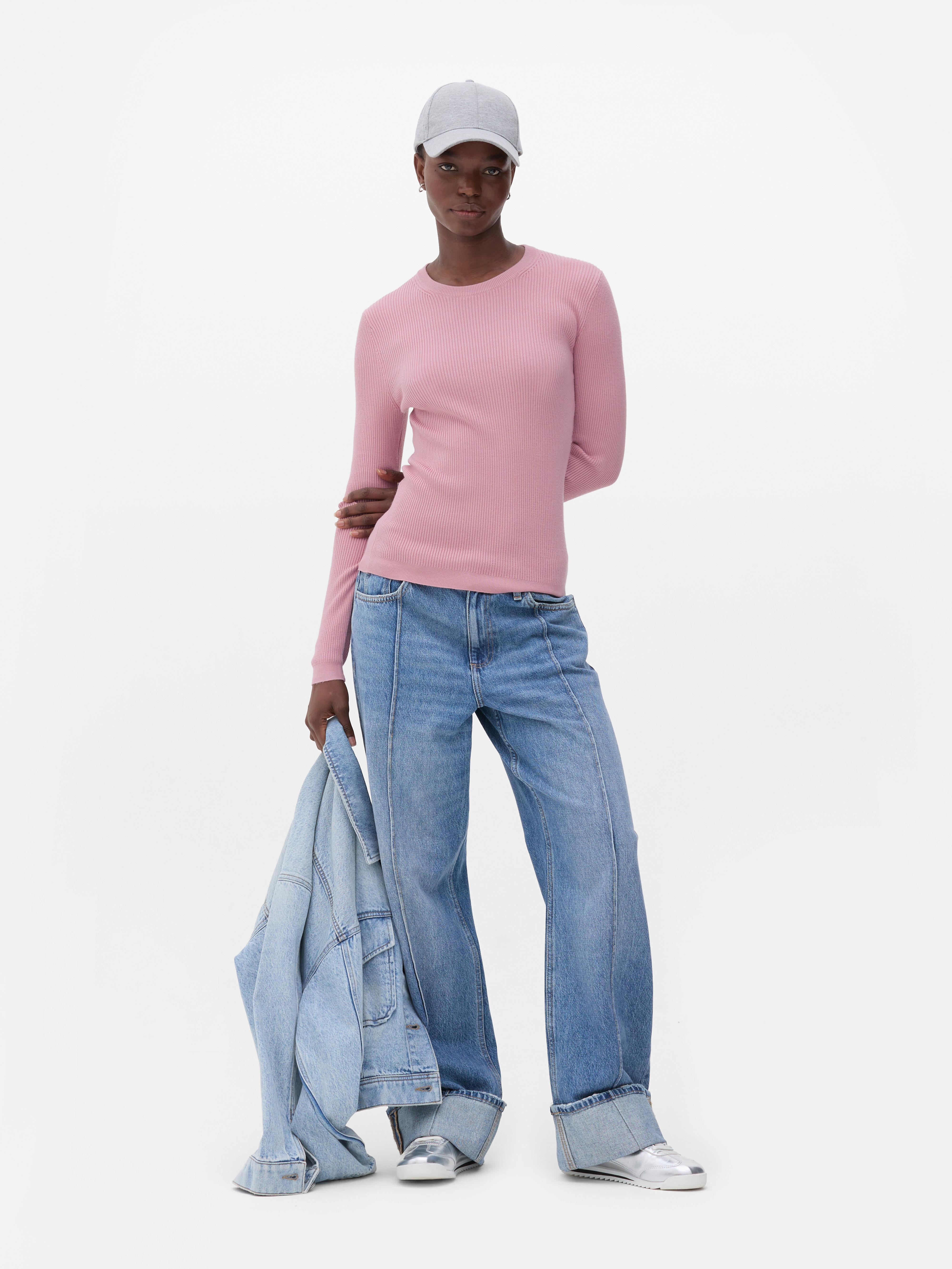 Gerippter Pullover mit Rundhalsausschnitt
