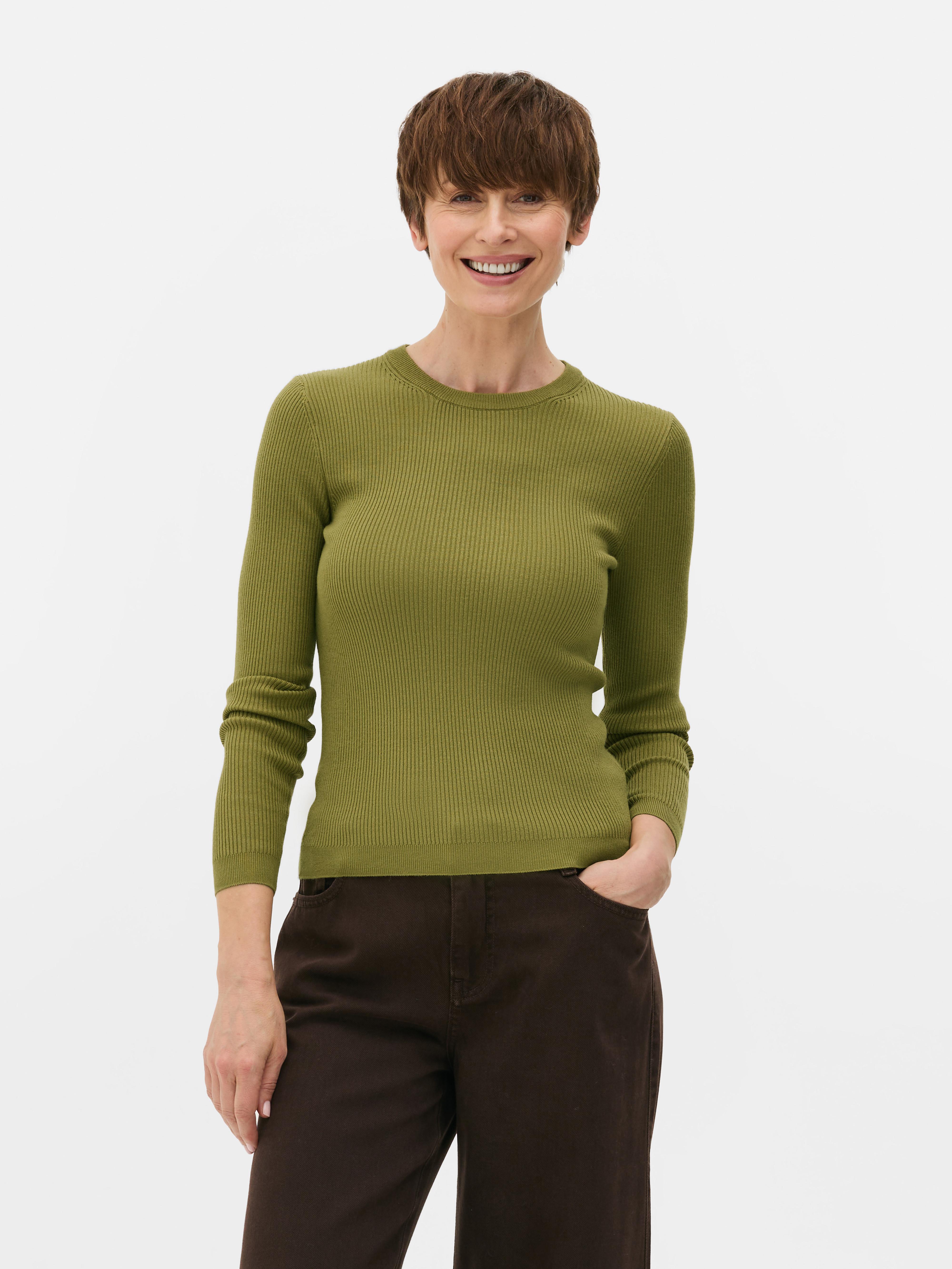 Gerippter Pullover mit Rundhalsausschnitt