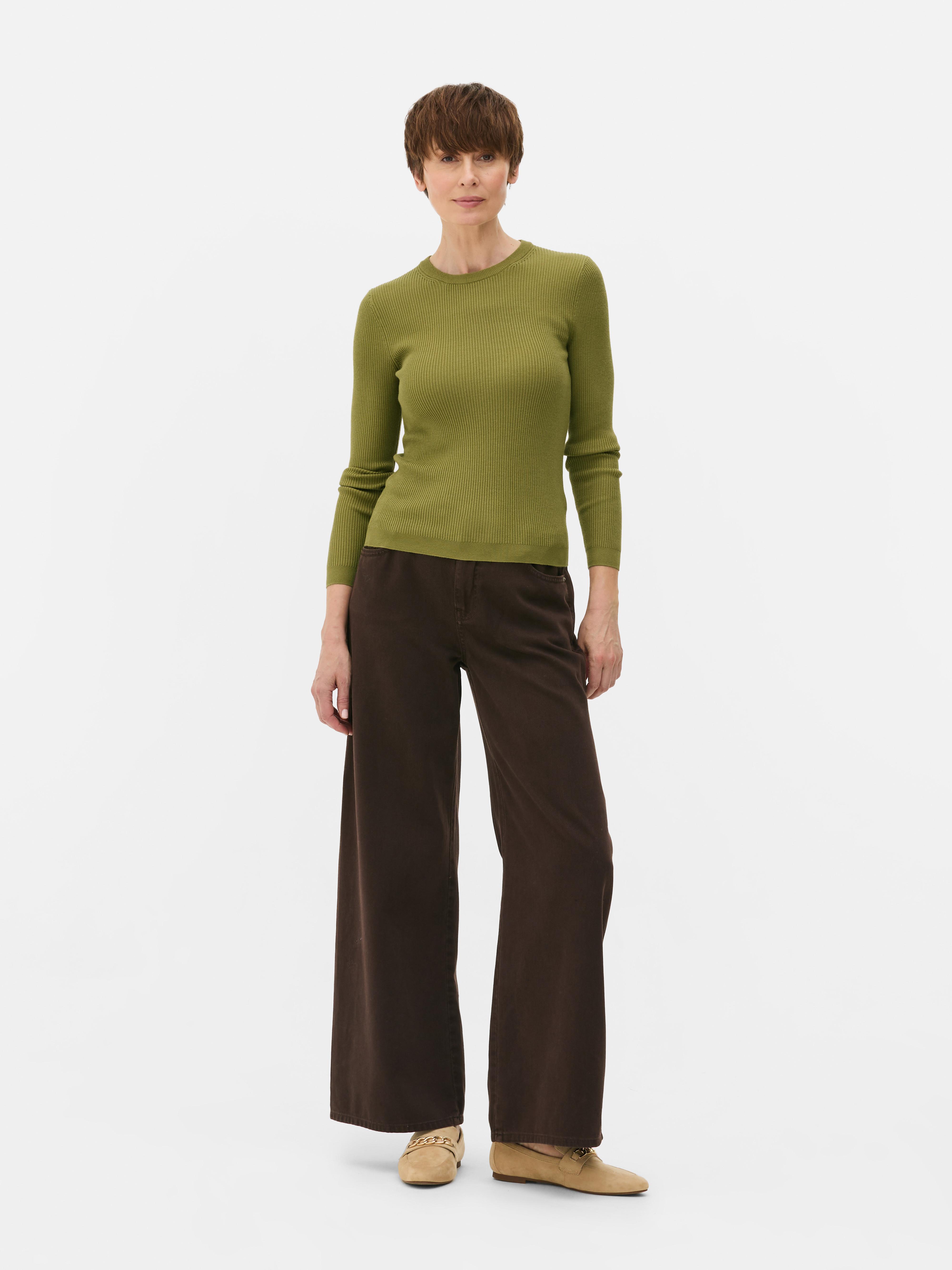 Gerippter Pullover mit Rundhalsausschnitt