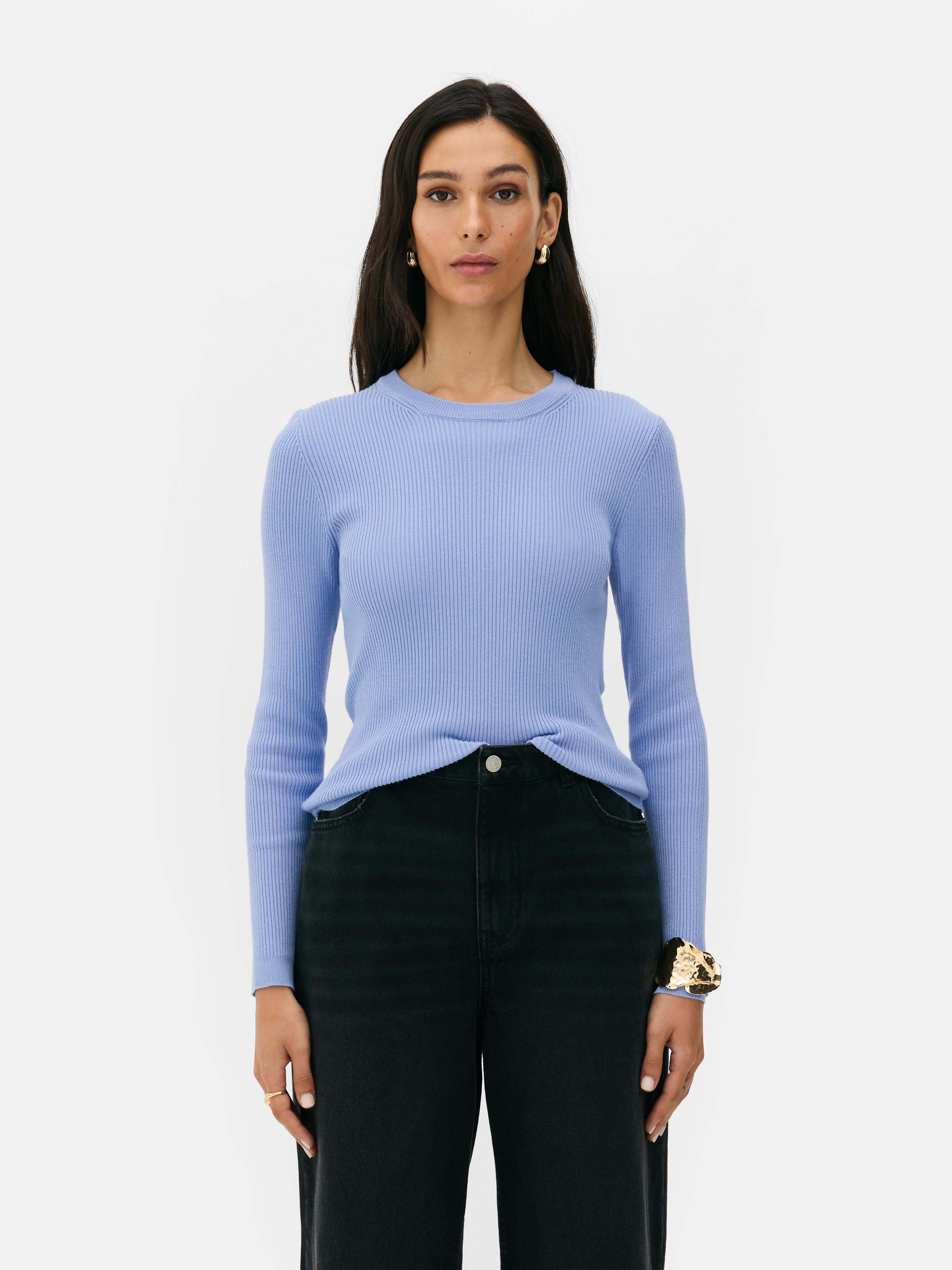 Gerippter Pullover mit Rundhalsausschnitt