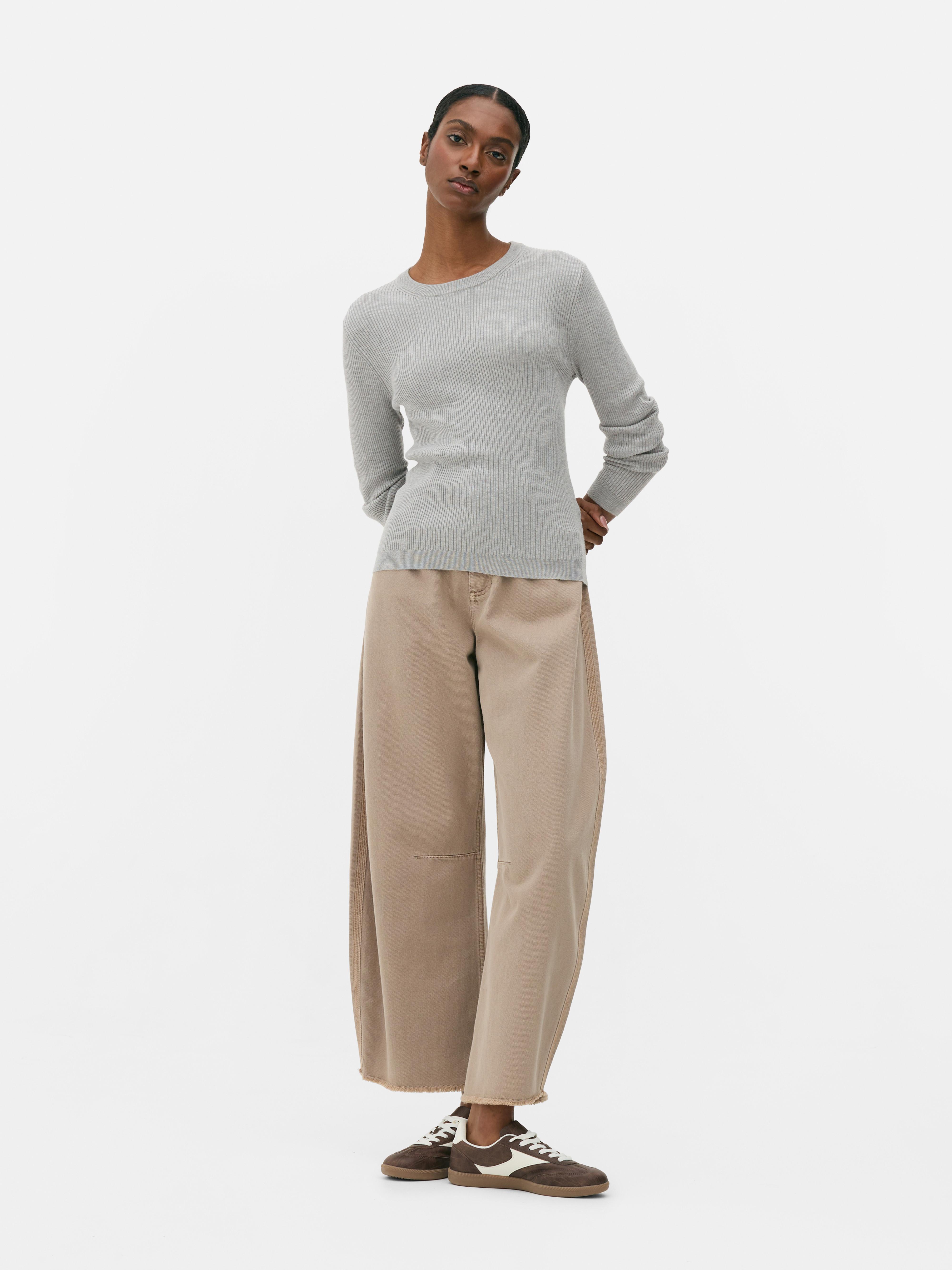 Women's Light Gray Ribbed Crew Neck Sweater | Primark