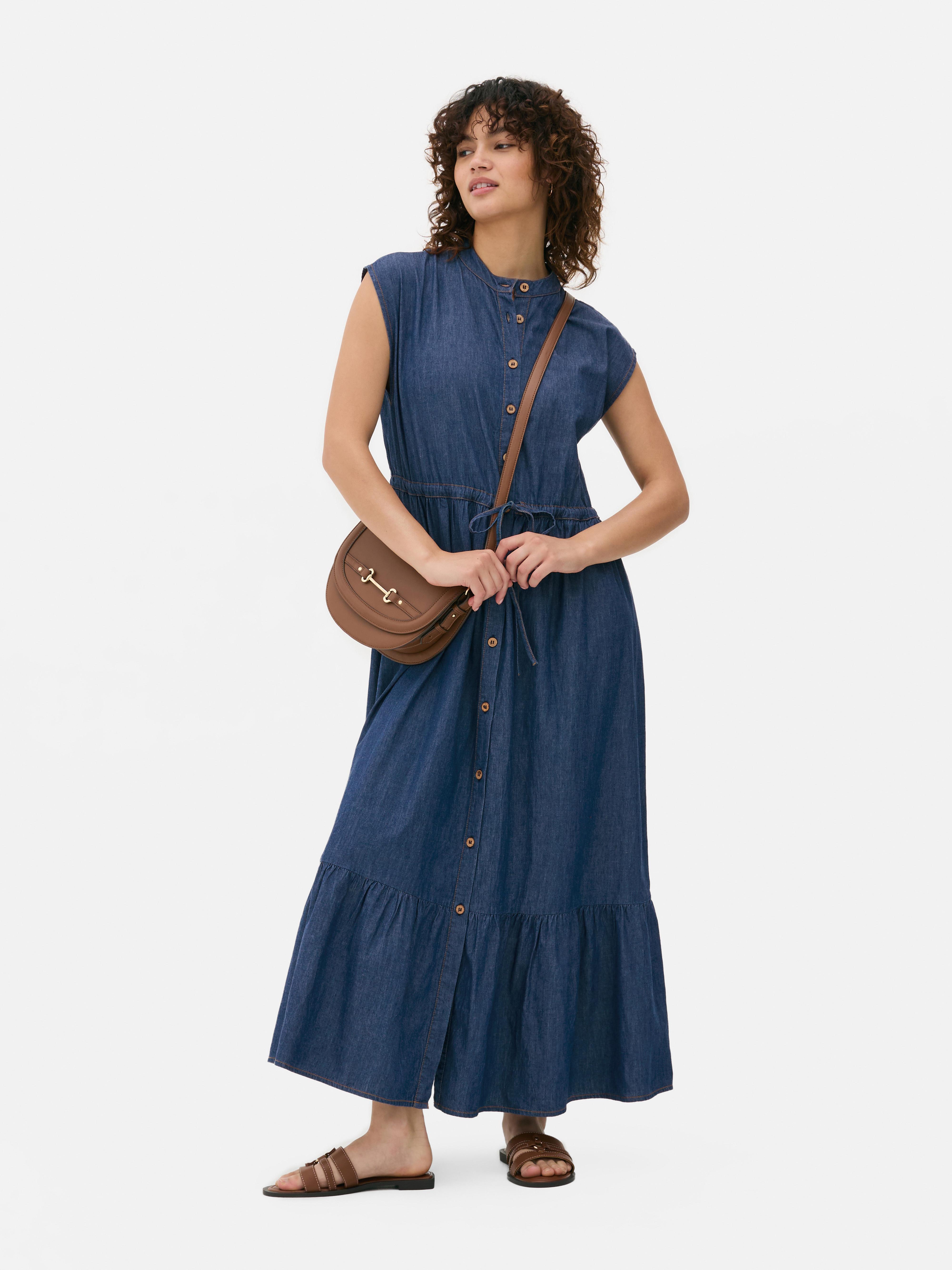 Tiered Chambray Shirt Dress