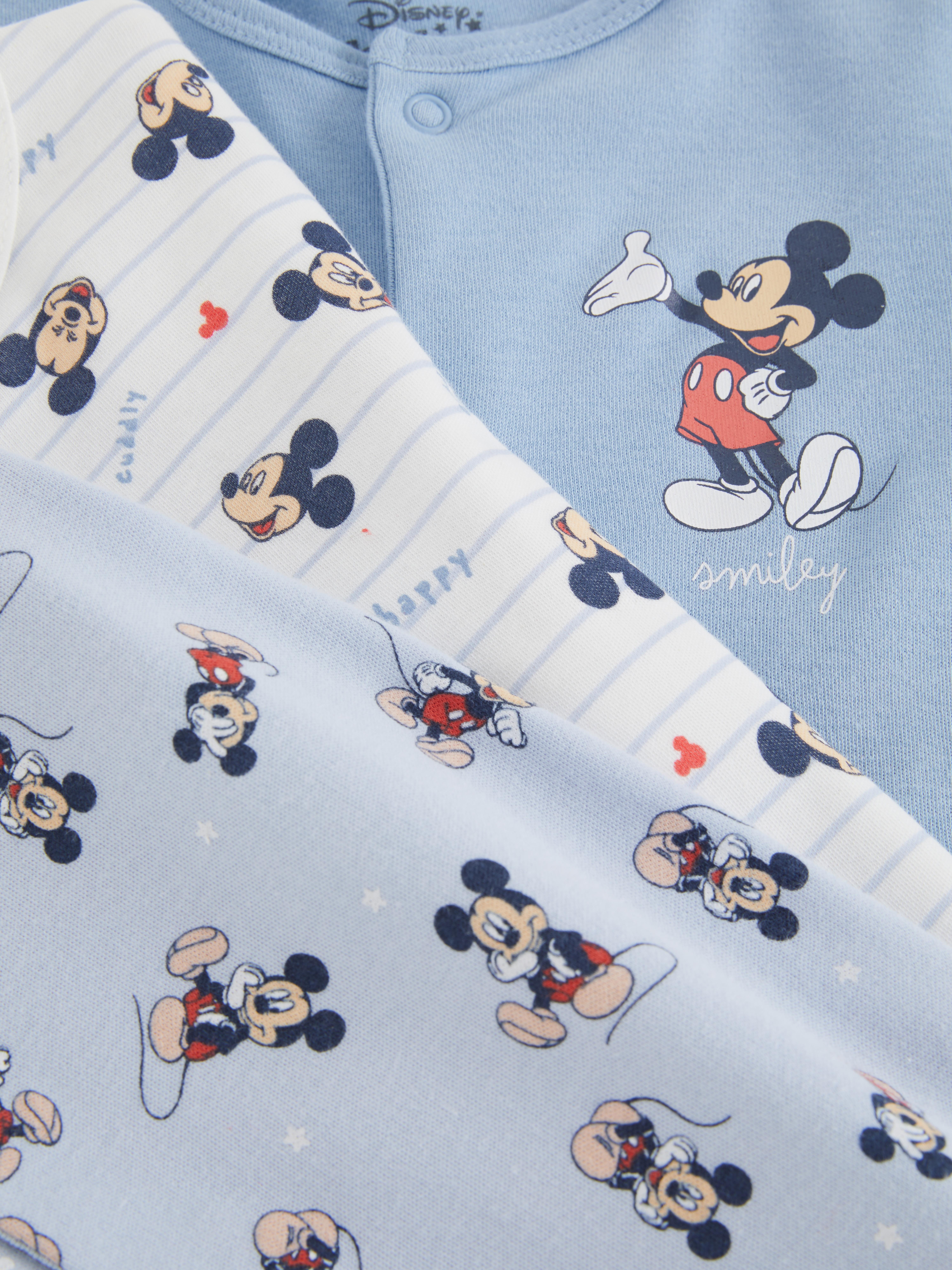 0-24mths | 3pk Disney’s Mickey Mouse Snap Pajama Onesies - Blue