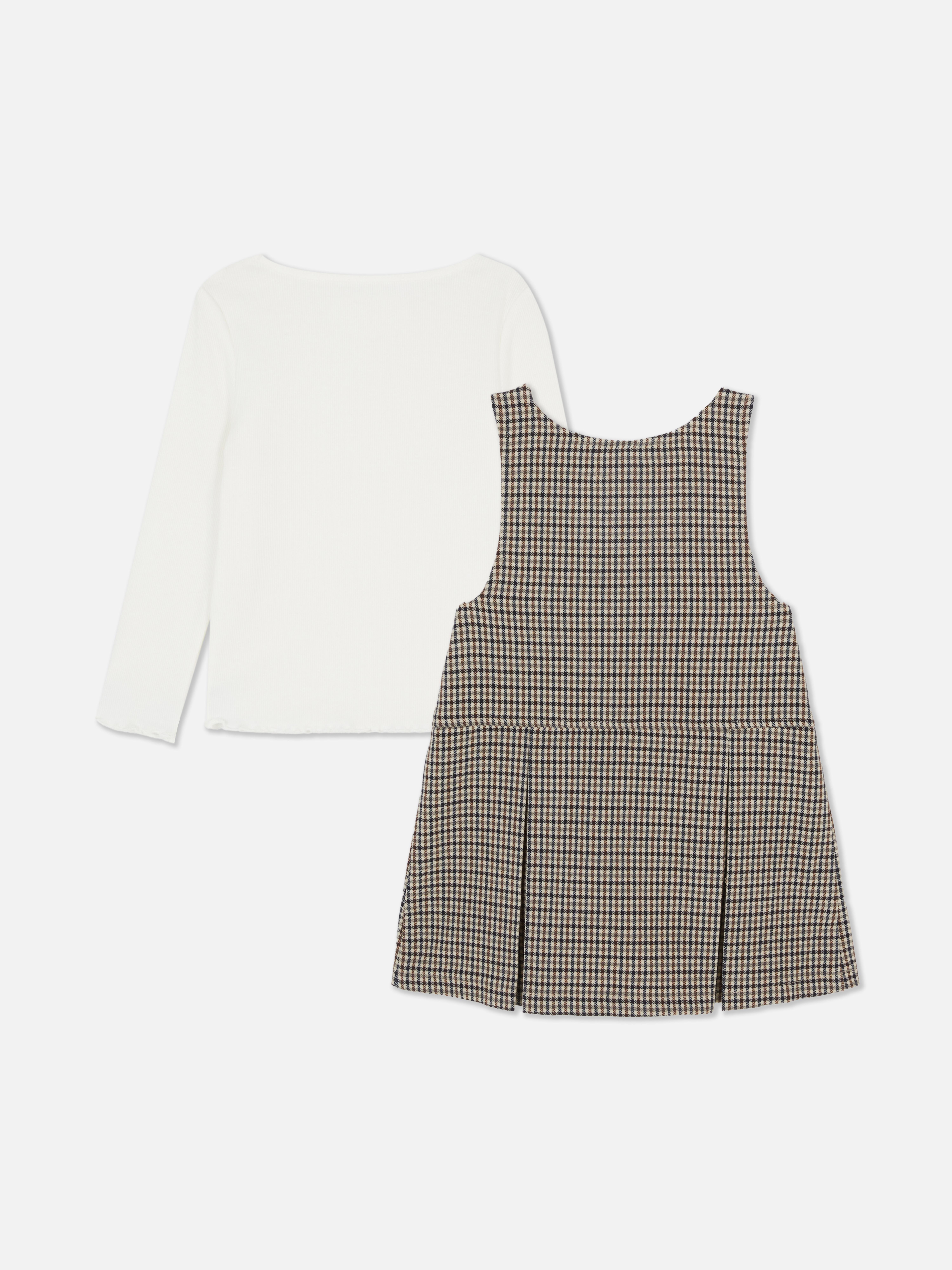 1.5-8yrs | Long Sleeve T-Shirt and Check Pleated Dress Set