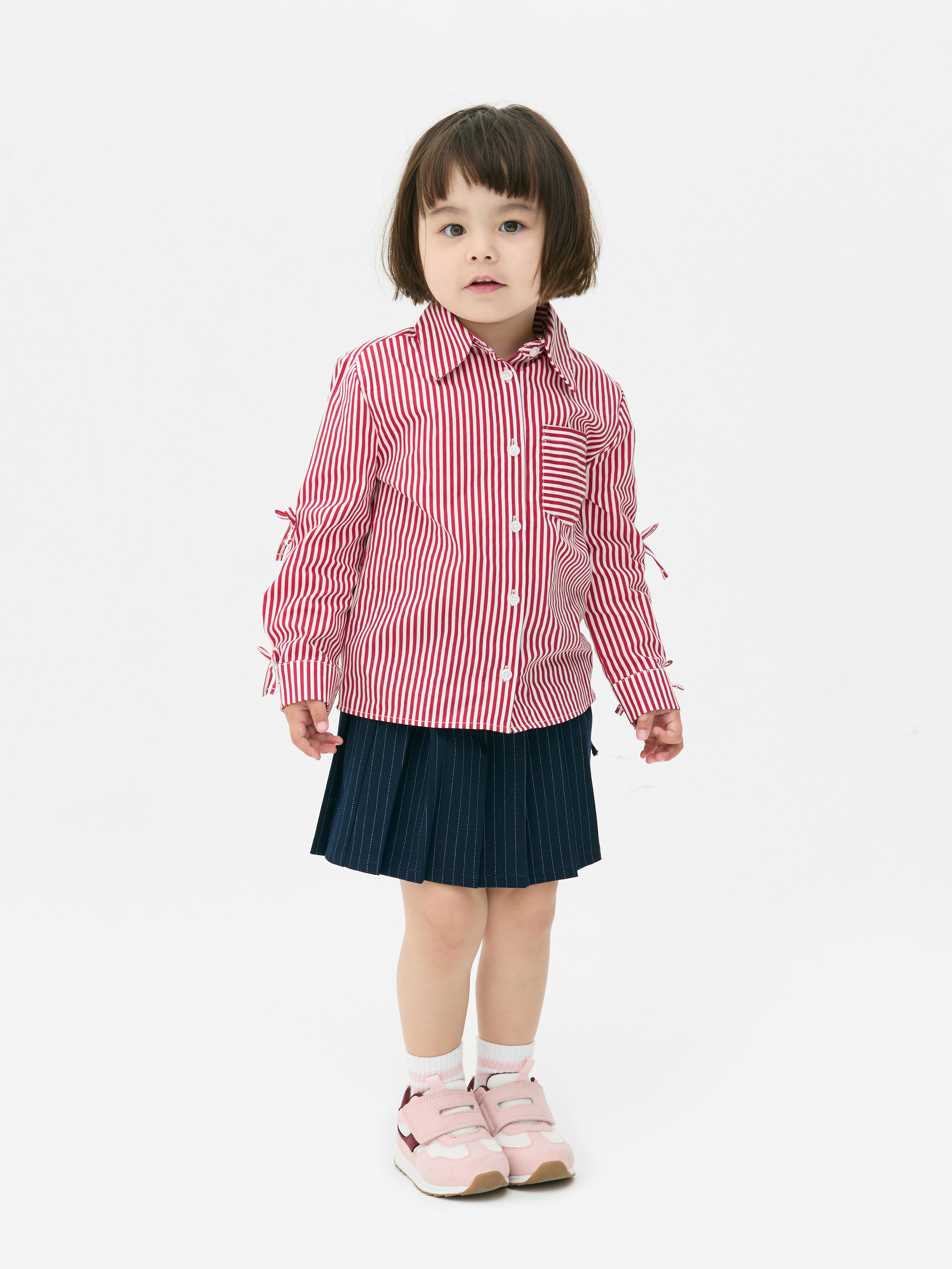 Gestreepte blouse met knoopsluiting en strik