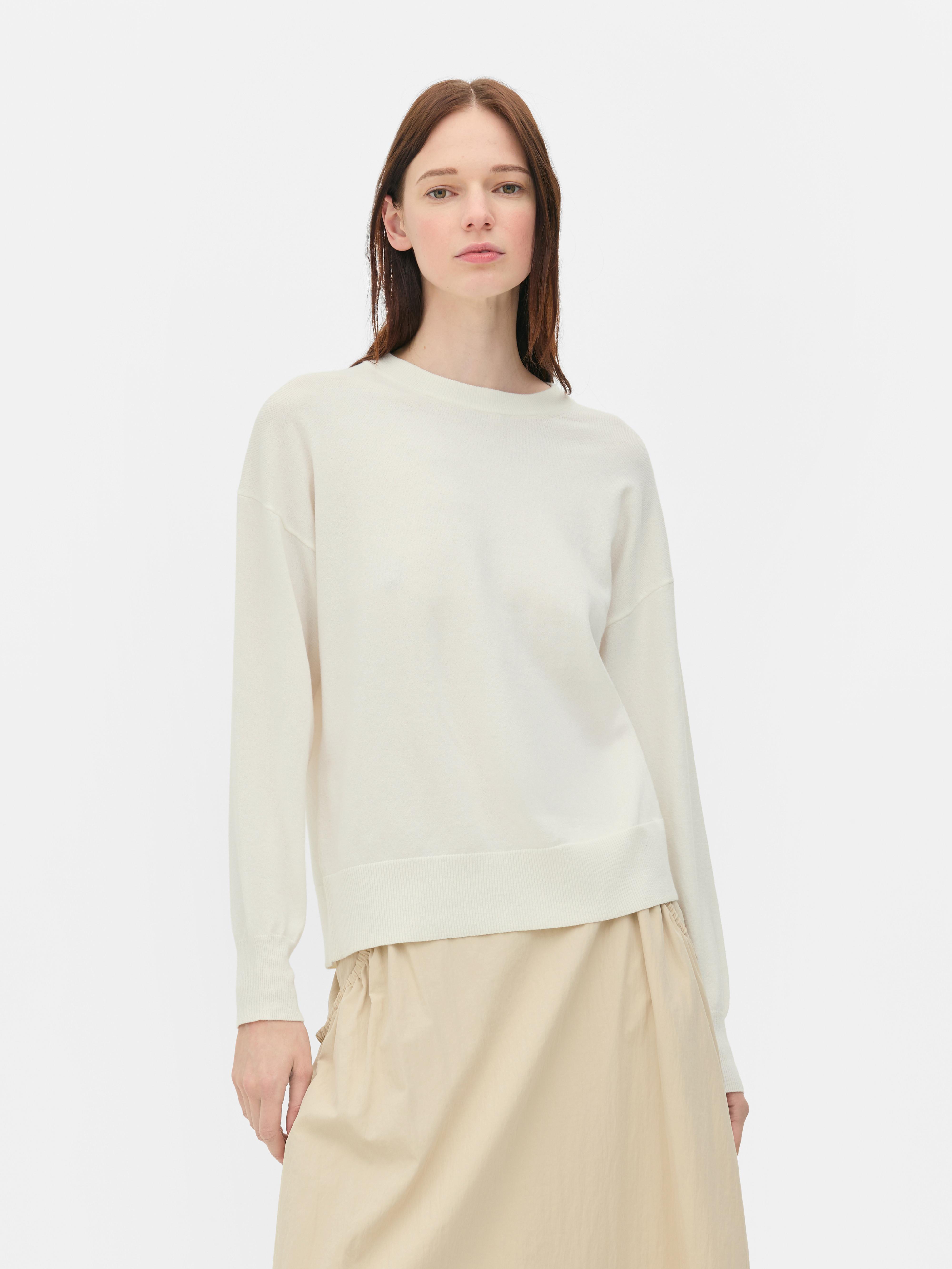 Weicher Pullover mit Rundhalsausschnitt Elfenbeinfarben