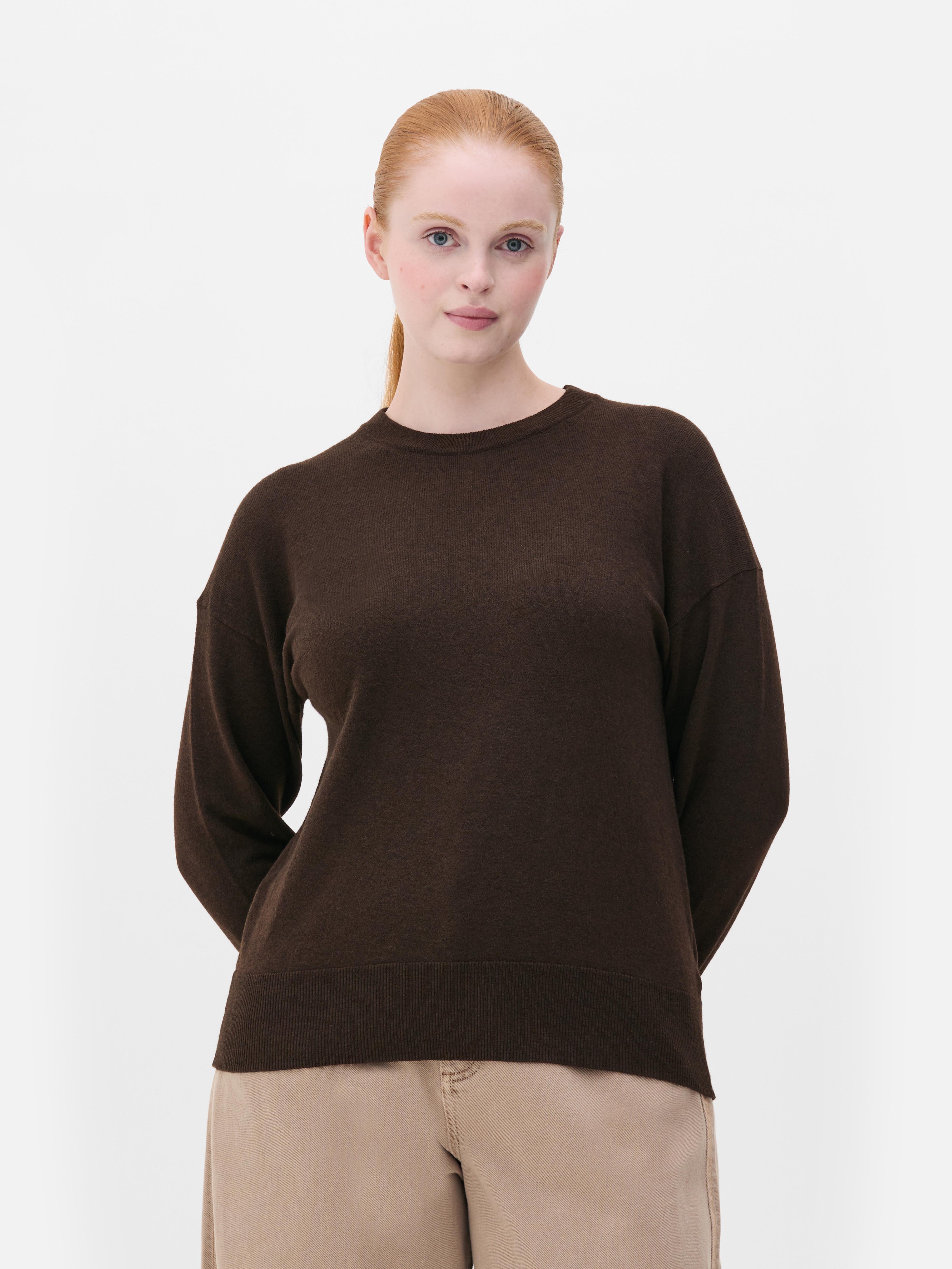 Weicher Pullover mit Rundhalsausschnitt Schokoladenbraun