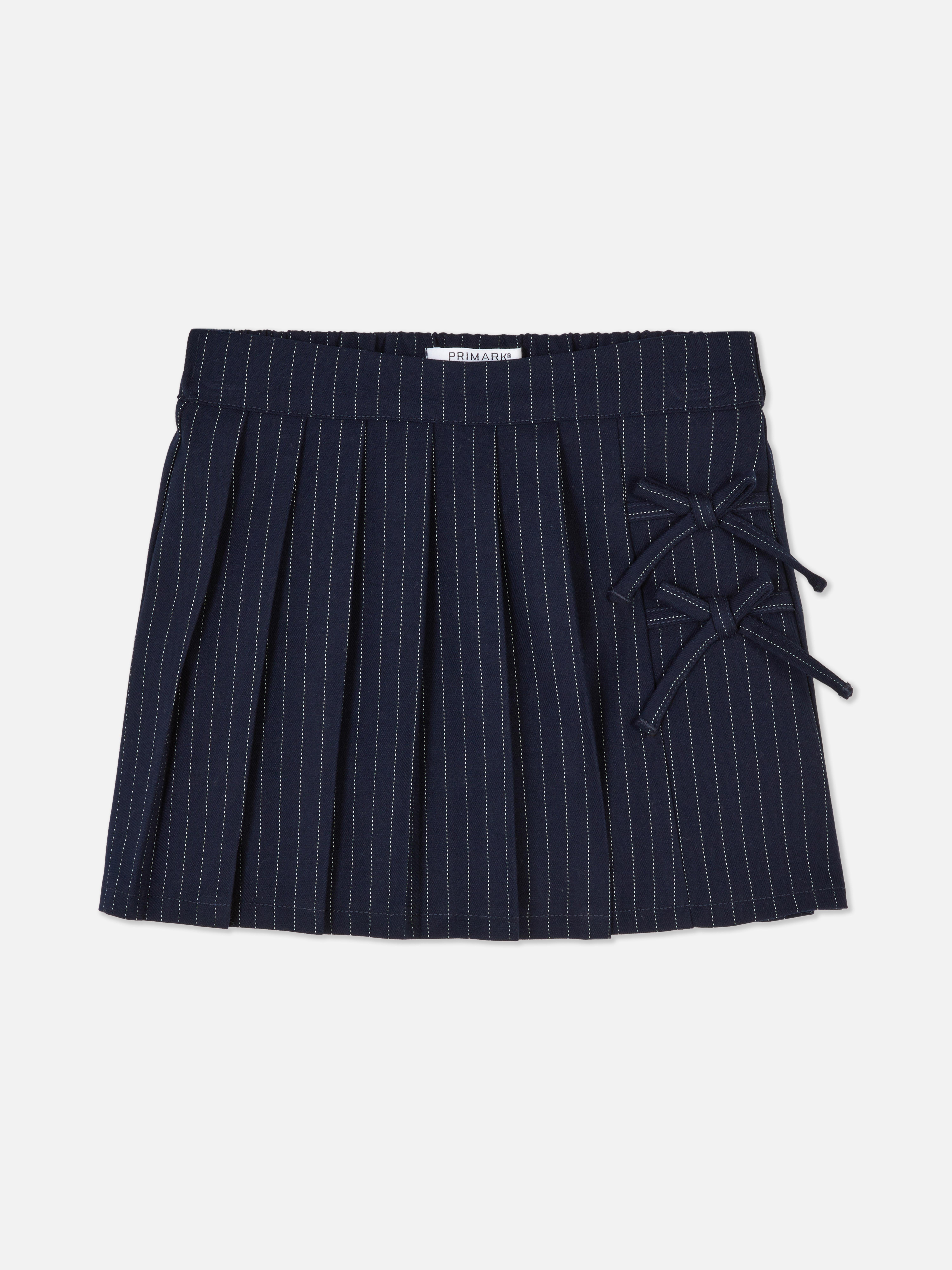 Pinstripe Pleated Bow Skirt